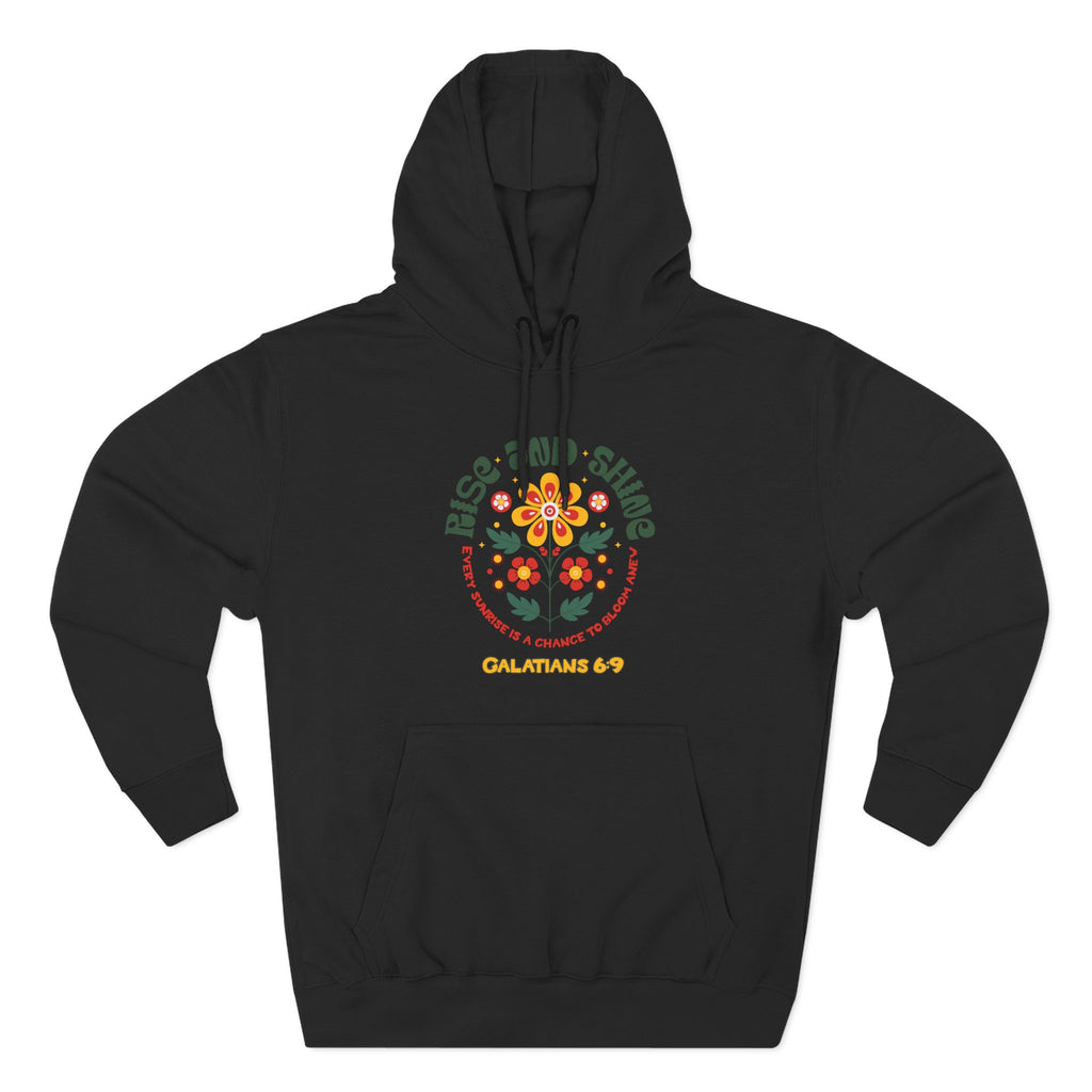 Floral Rise and Shine Hoodie, Cozy Fleece Sweatshirt, Boho Casual Wear, Spring Outfit, Gift for Nature Lovers, Trendy Hooded Sweatshirt