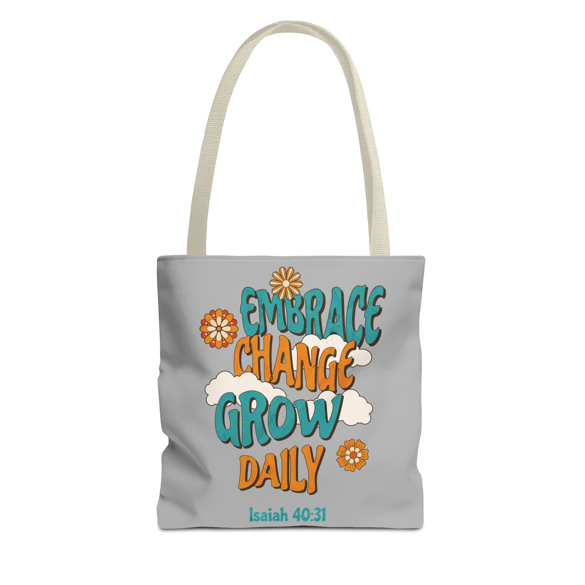 Inspirational Tote Bag, Motivational Bag, Embrace Change Gift, Daily Growth Tote, Christian Quotes Accessory