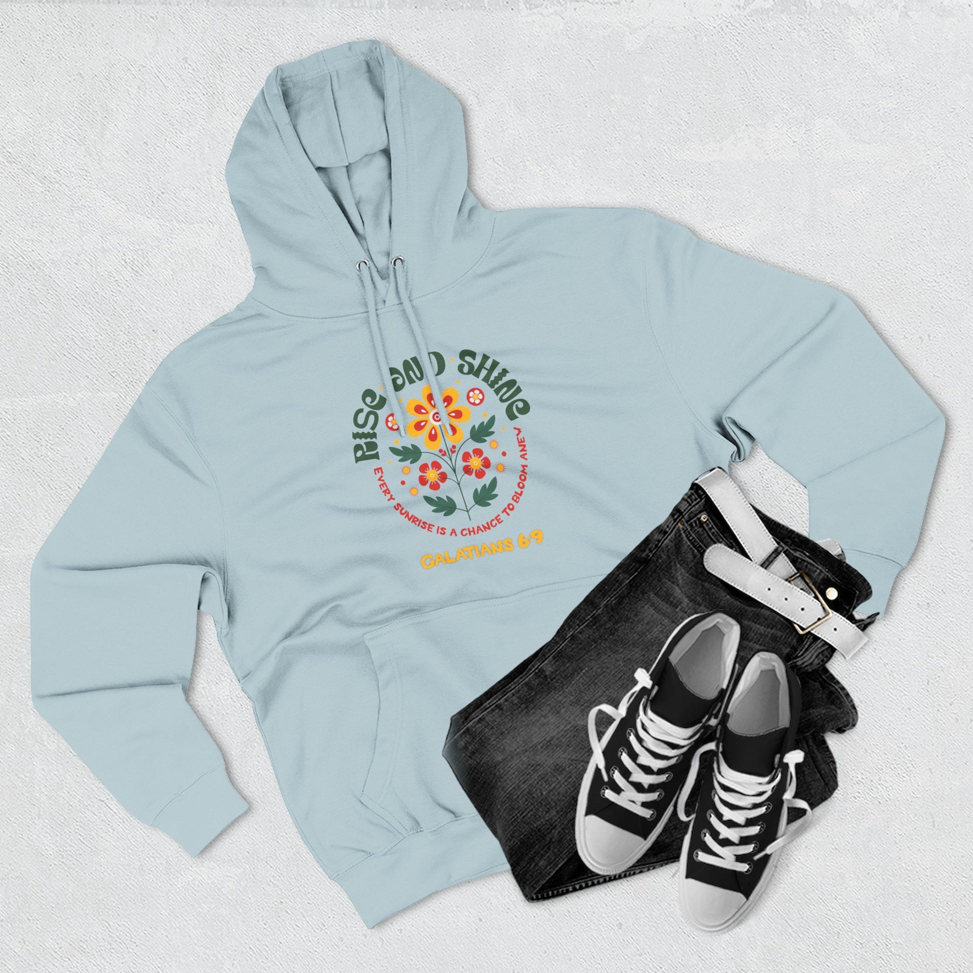 Floral Rise and Shine Hoodie, Cozy Fleece Sweatshirt, Boho Casual Wear, Spring Outfit, Gift for Nature Lovers, Trendy Hooded Sweatshirt