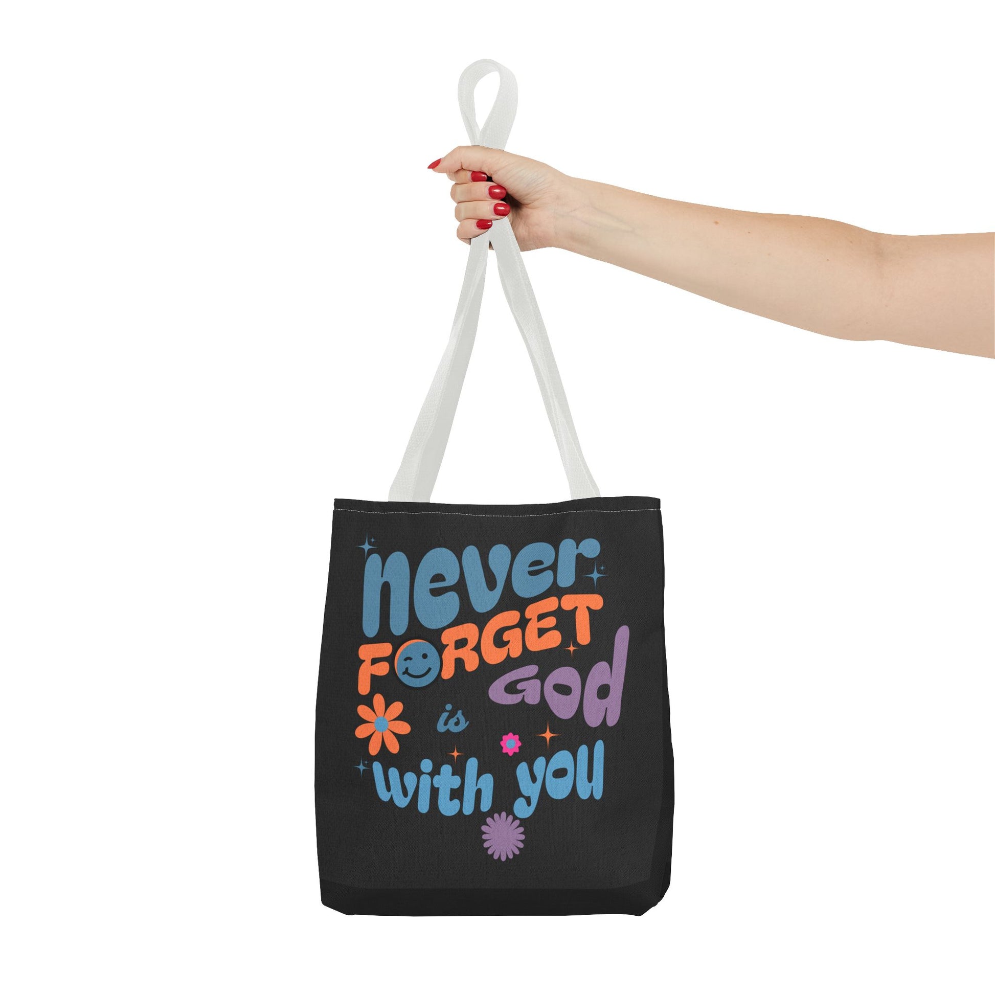 Inspirational Tote Bag - "Never Forget God is with You" - Motivational Gift, Faith-Based, Everyday Use, Shopping Bag, Church Bag, [...]