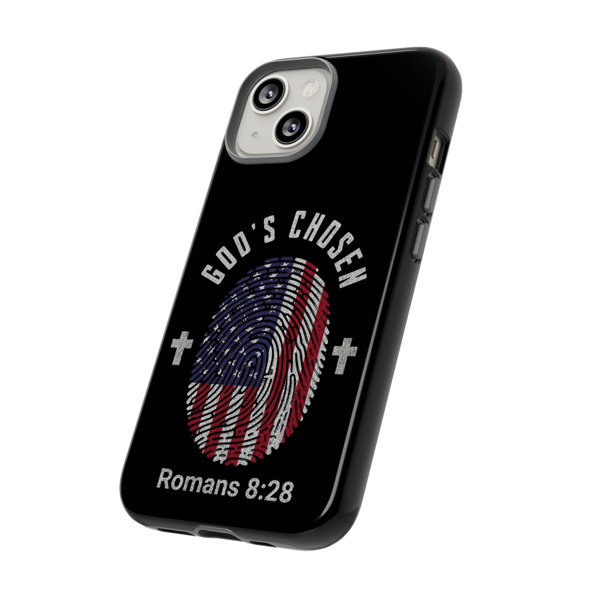 Christian Phone Case, Tough Cases for God’s Chosen, USA Flag Design, Inspirational Gift, Romans 8:28