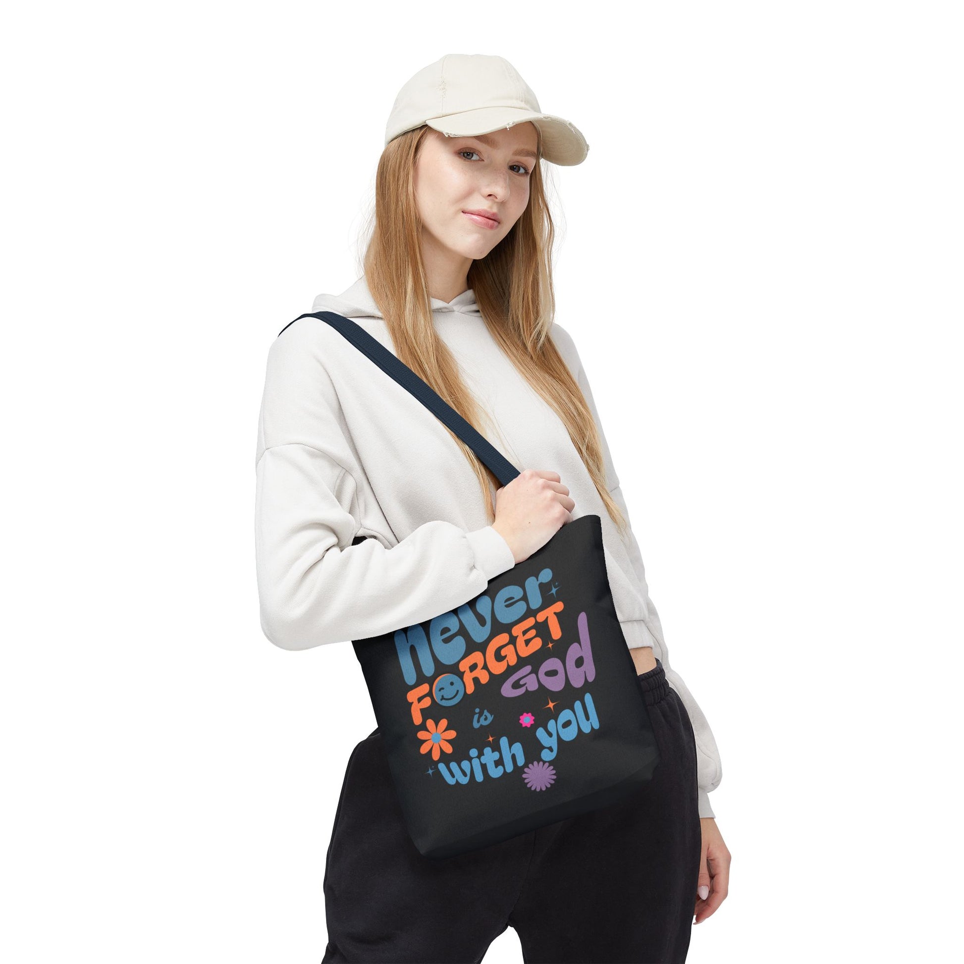 Inspirational Tote Bag - "Never Forget God is with You" - Motivational Gift, Faith-Based, Everyday Use, Shopping Bag, Church Bag, [...]