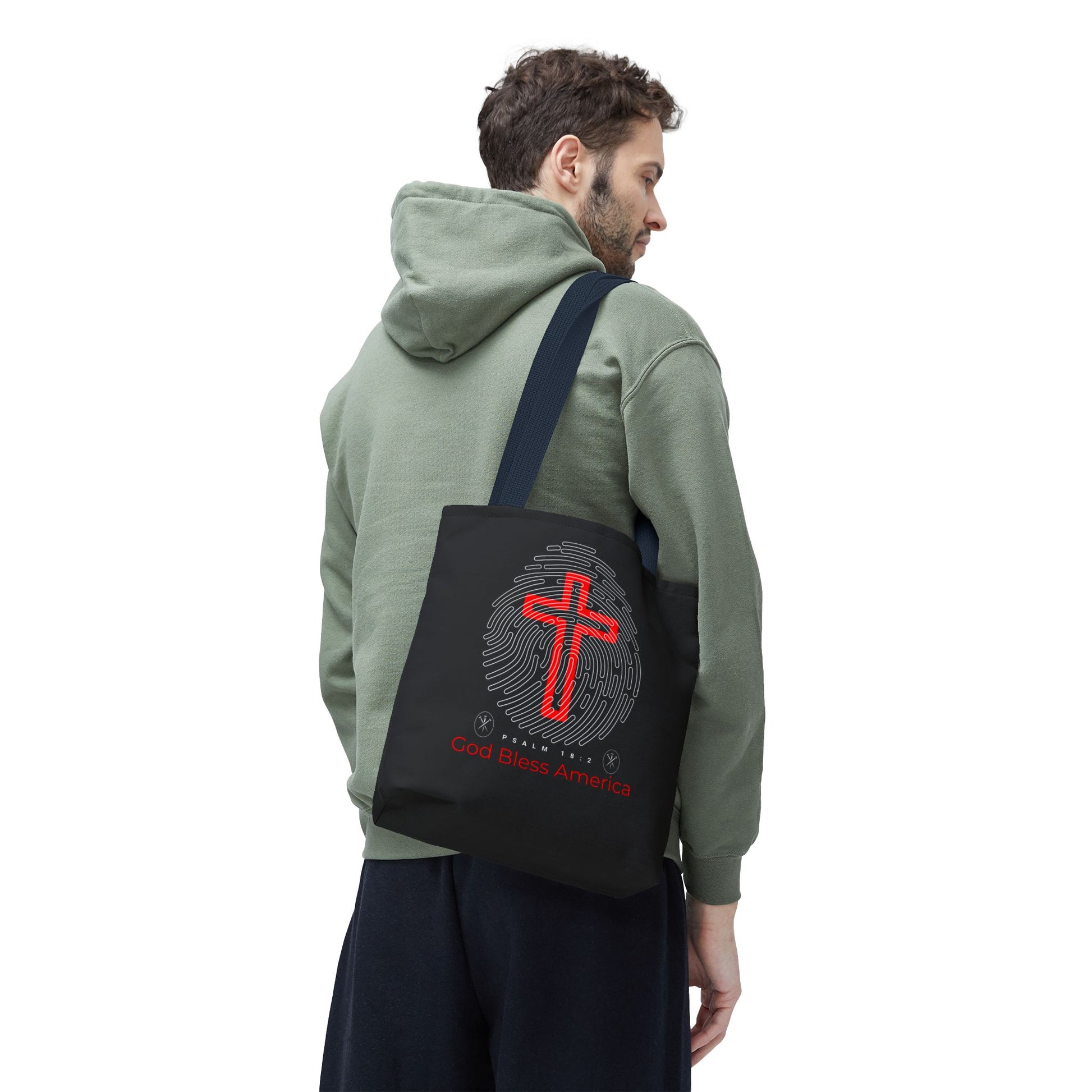 Faith-Inspired Tote Bag, Cross Design, God Bless America, Christian Gift, Spiritual Tote, Everyday Use, Religious Shopper