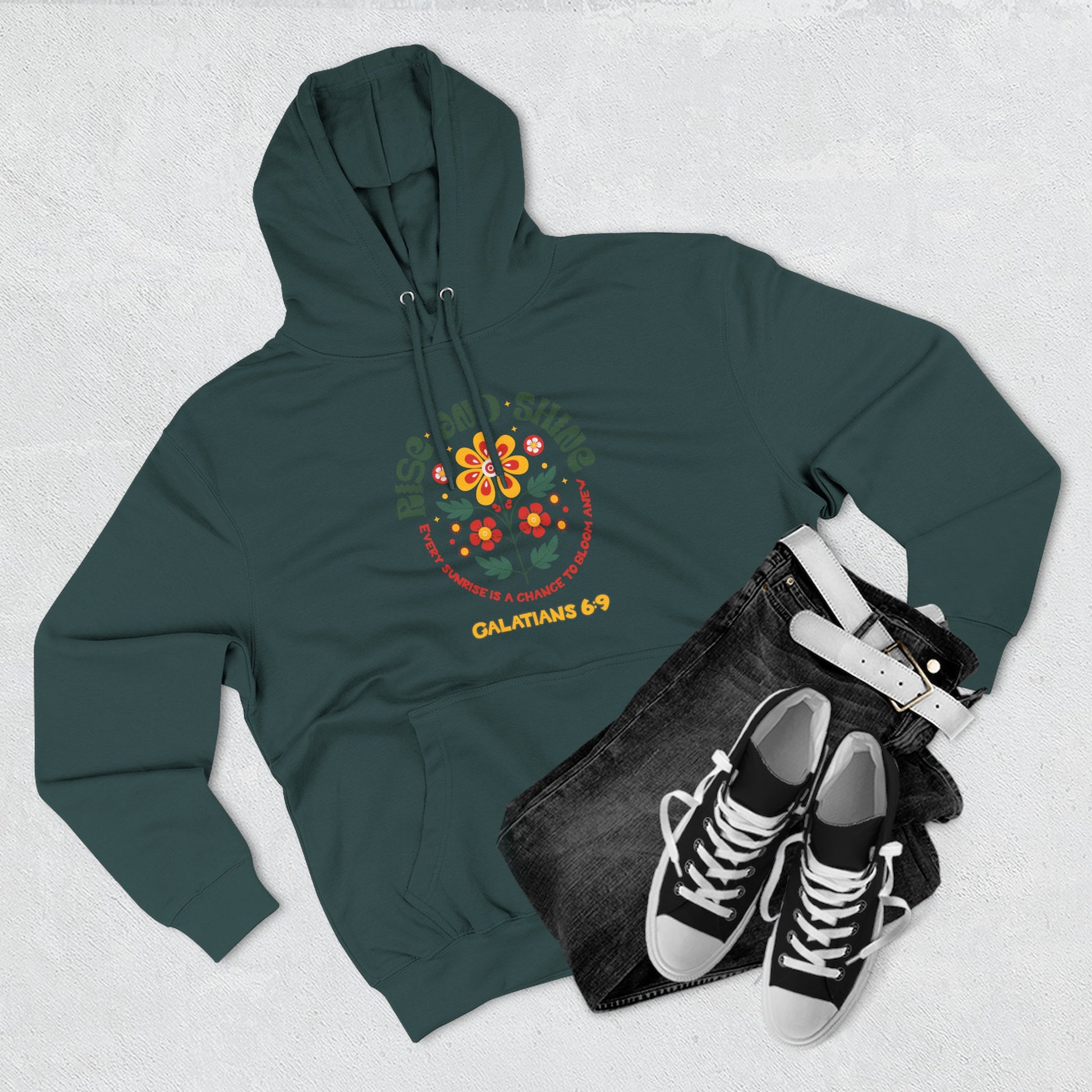 Floral Rise and Shine Hoodie, Cozy Fleece Sweatshirt, Boho Casual Wear, Spring Outfit, Gift for Nature Lovers, Trendy Hooded Sweatshirt