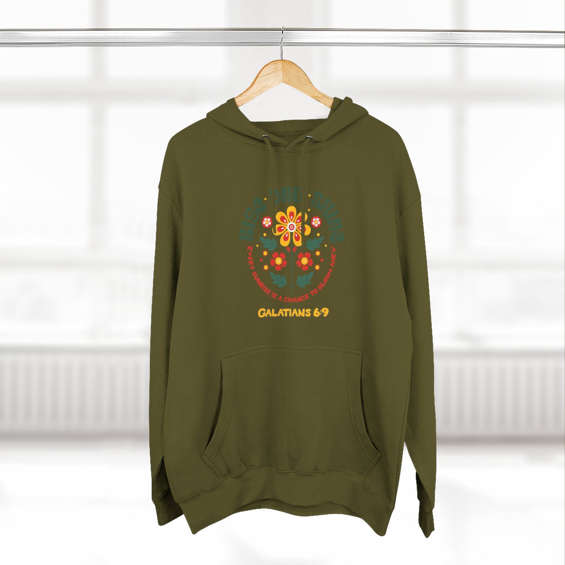 Floral Rise and Shine Hoodie, Cozy Fleece Sweatshirt, Boho Casual Wear, Spring Outfit, Gift for Nature Lovers, Trendy Hooded Sweatshirt