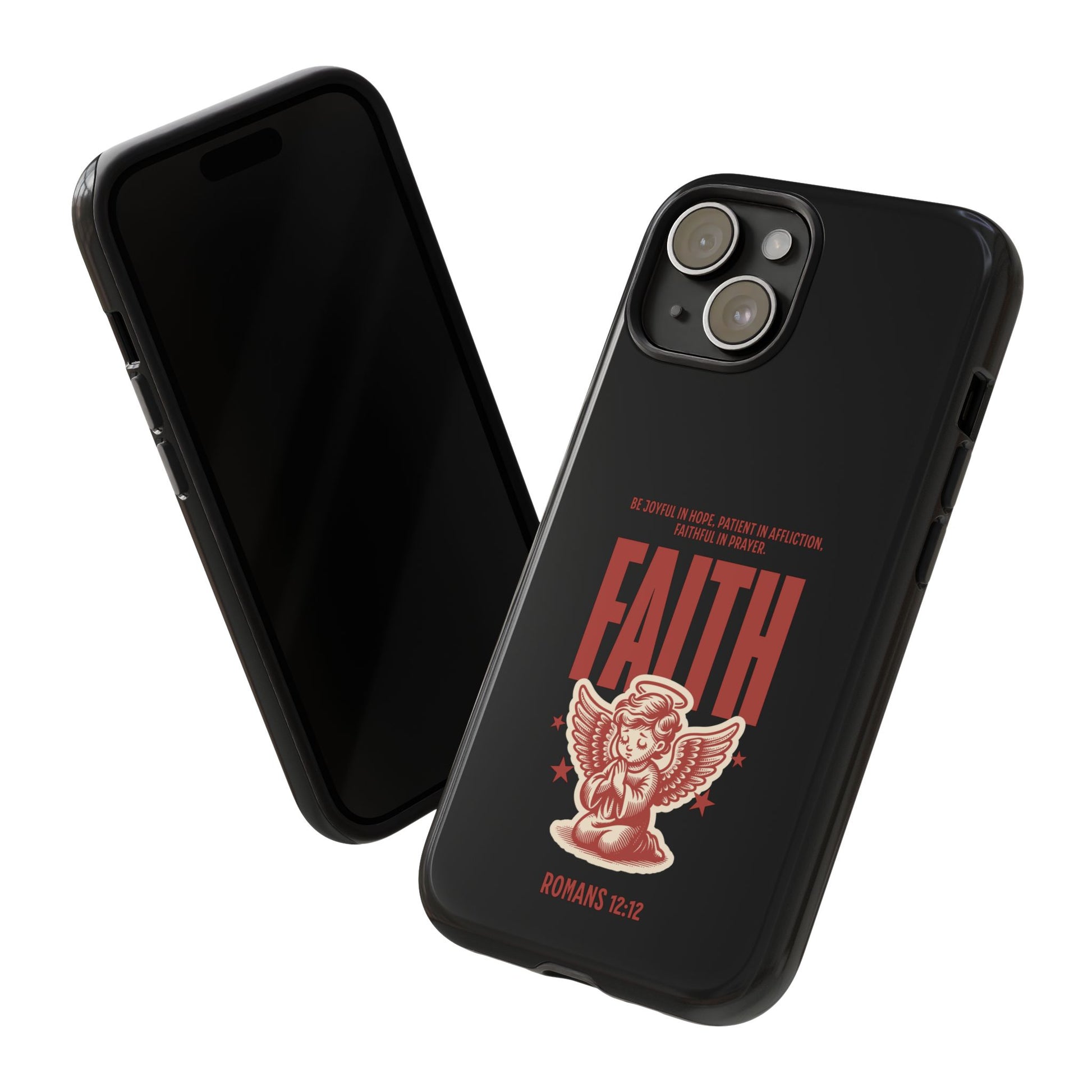 Faith-Inspired Tough Phone Case, Angel Phone Cover, Inspirational Mobile Protector, Christian Gift, Romans 12:12 Decor