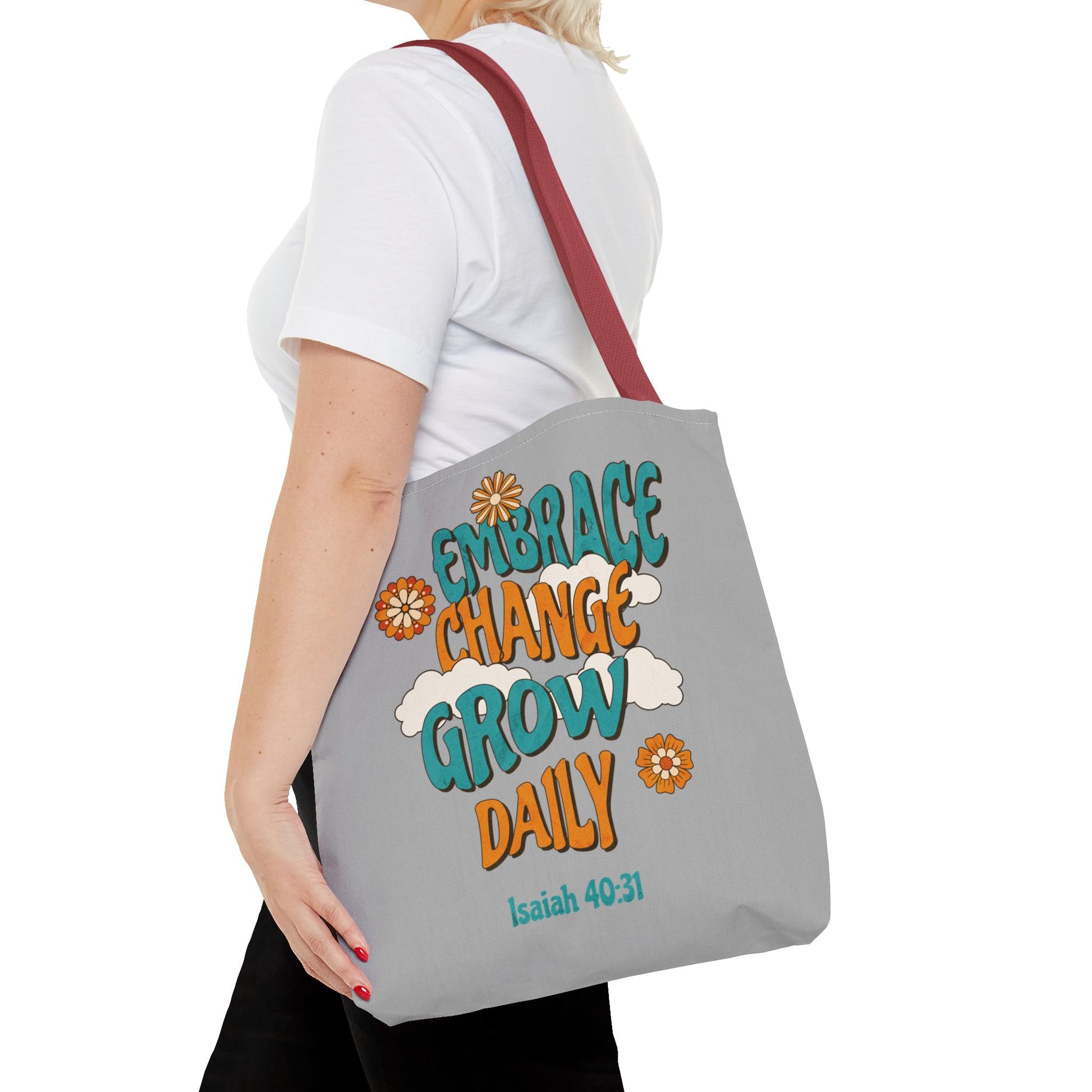 Inspirational Tote Bag, Motivational Bag, Embrace Change Gift, Daily Growth Tote, Christian Quotes Accessory