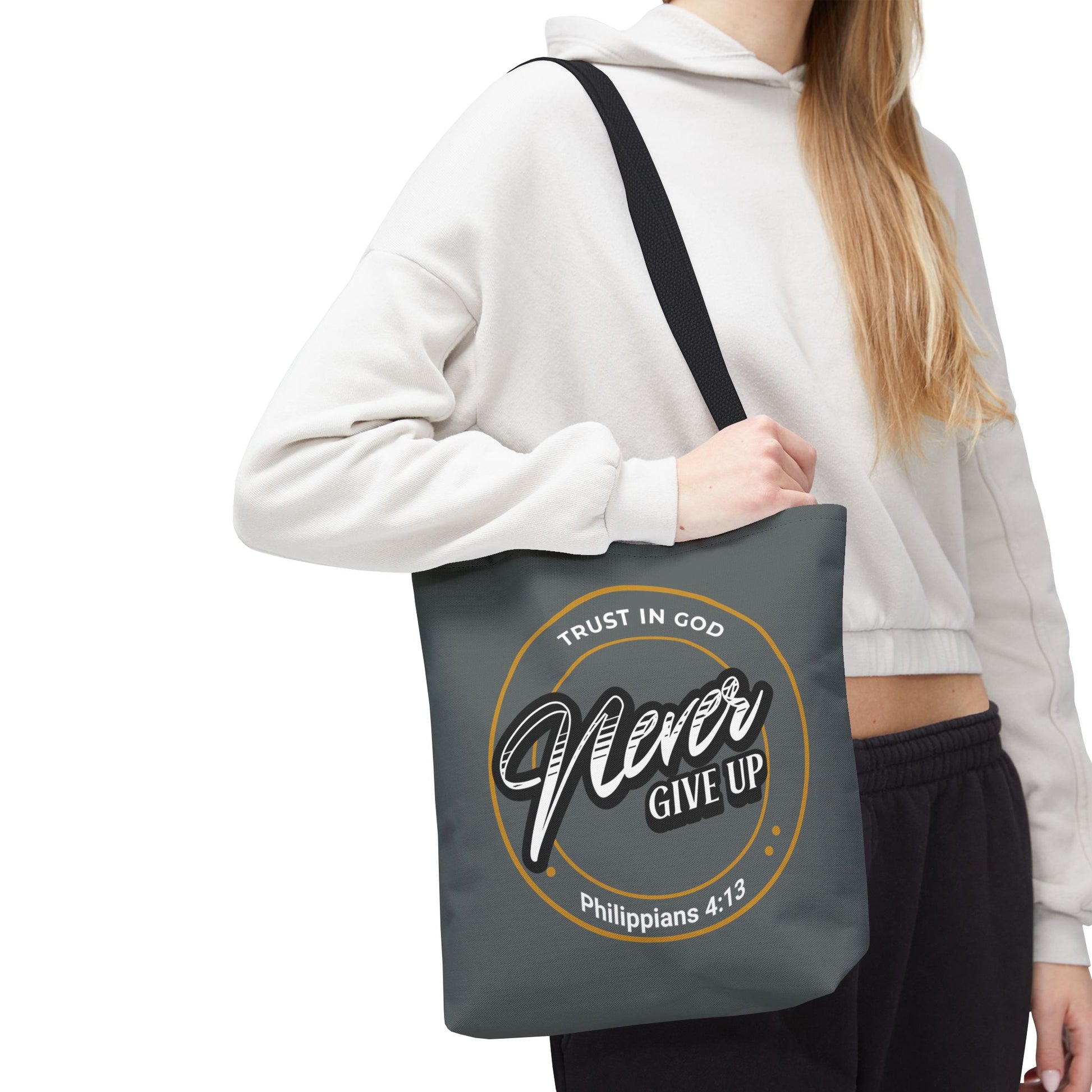 Inspirational Tote Bag, Trust in God, Never Give Up, Bible Verse Bag, Motivational Purse, Christian Gift, Philippians 4:13
