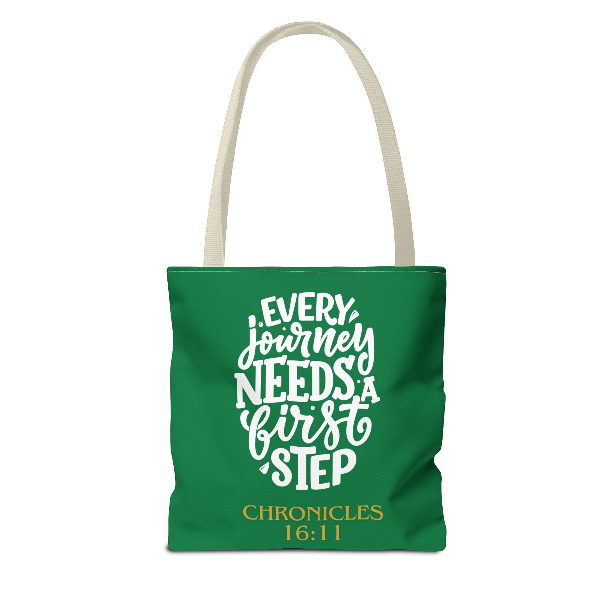 Inspirational Tote Bag - Every Journey Needs a First Step, Motivational Gift, Bible Verse, Green Tote, Everyday Use