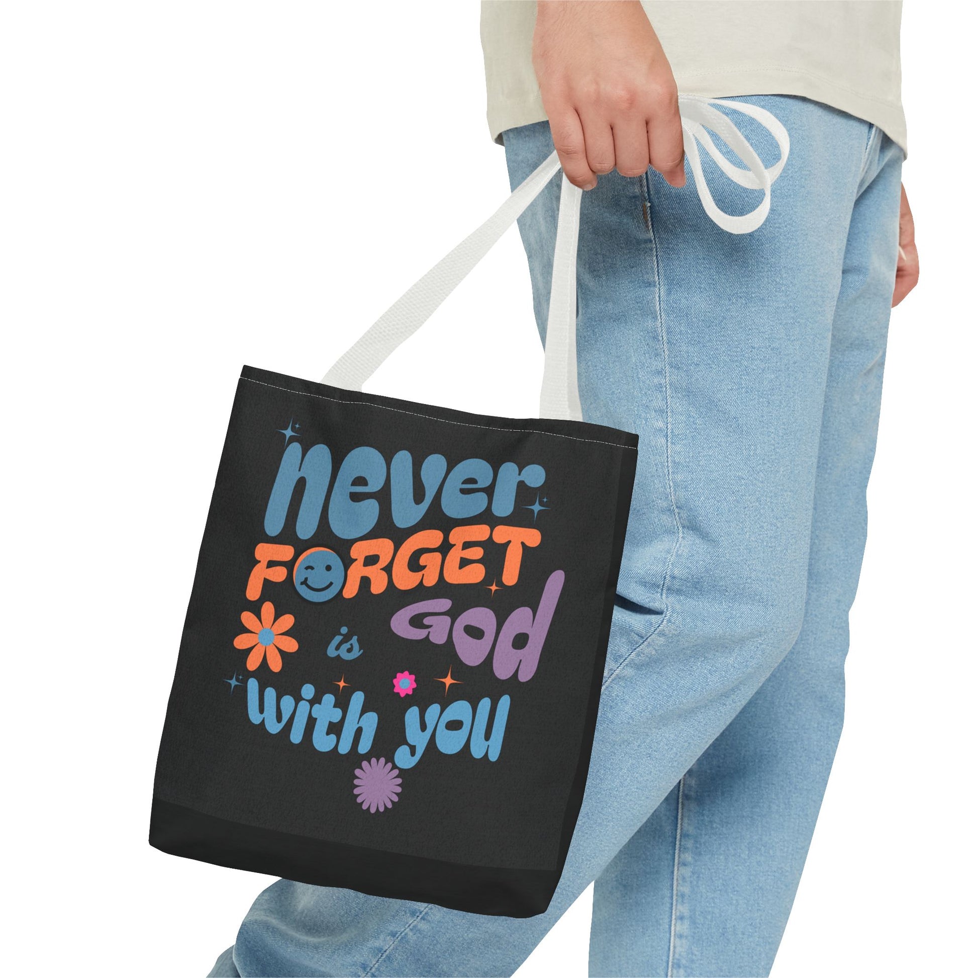 Inspirational Tote Bag - "Never Forget God is with You" - Motivational Gift, Faith-Based, Everyday Use, Shopping Bag, Church Bag, [...]