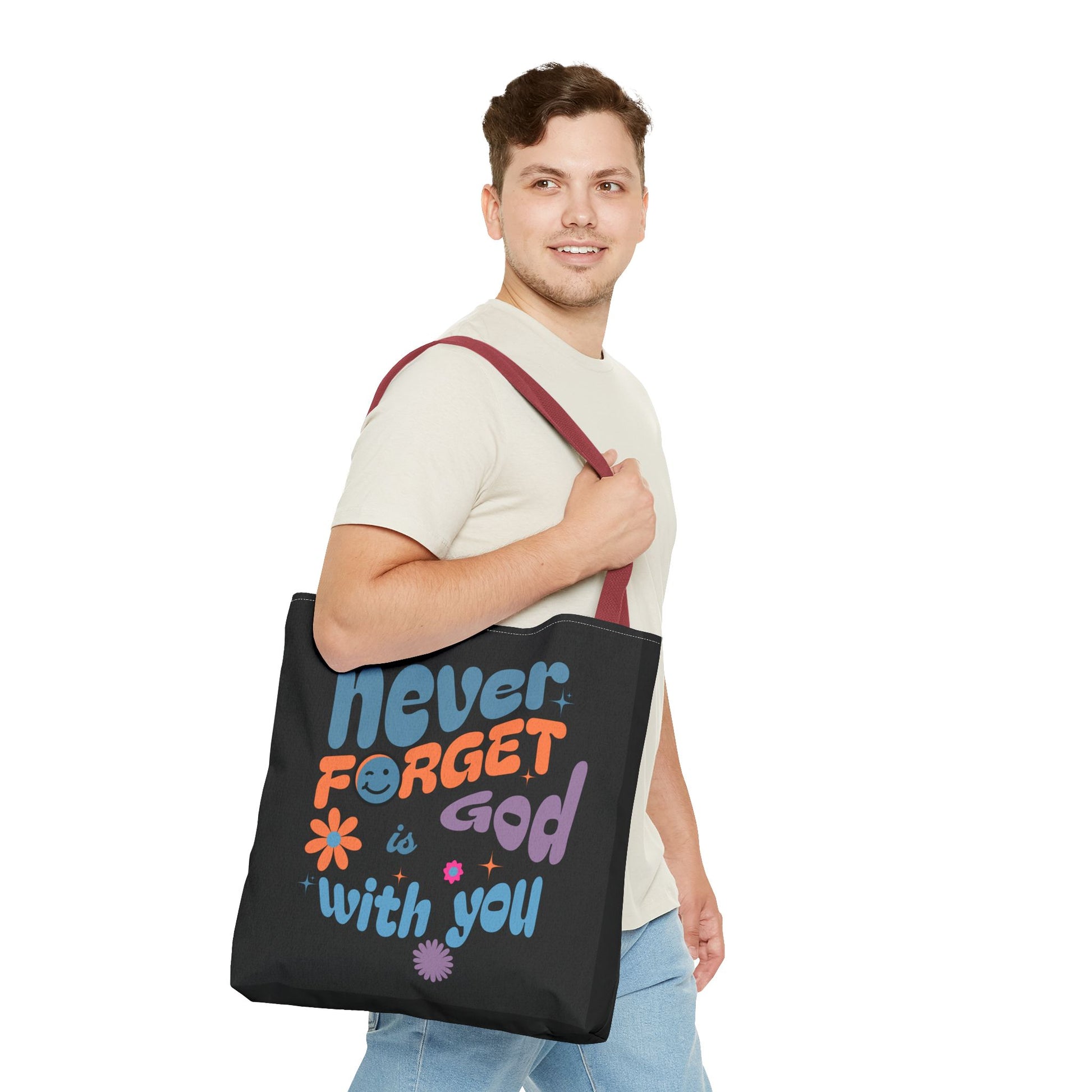Inspirational Tote Bag - "Never Forget God is with You" - Motivational Gift, Faith-Based, Everyday Use, Shopping Bag, Church Bag, [...]