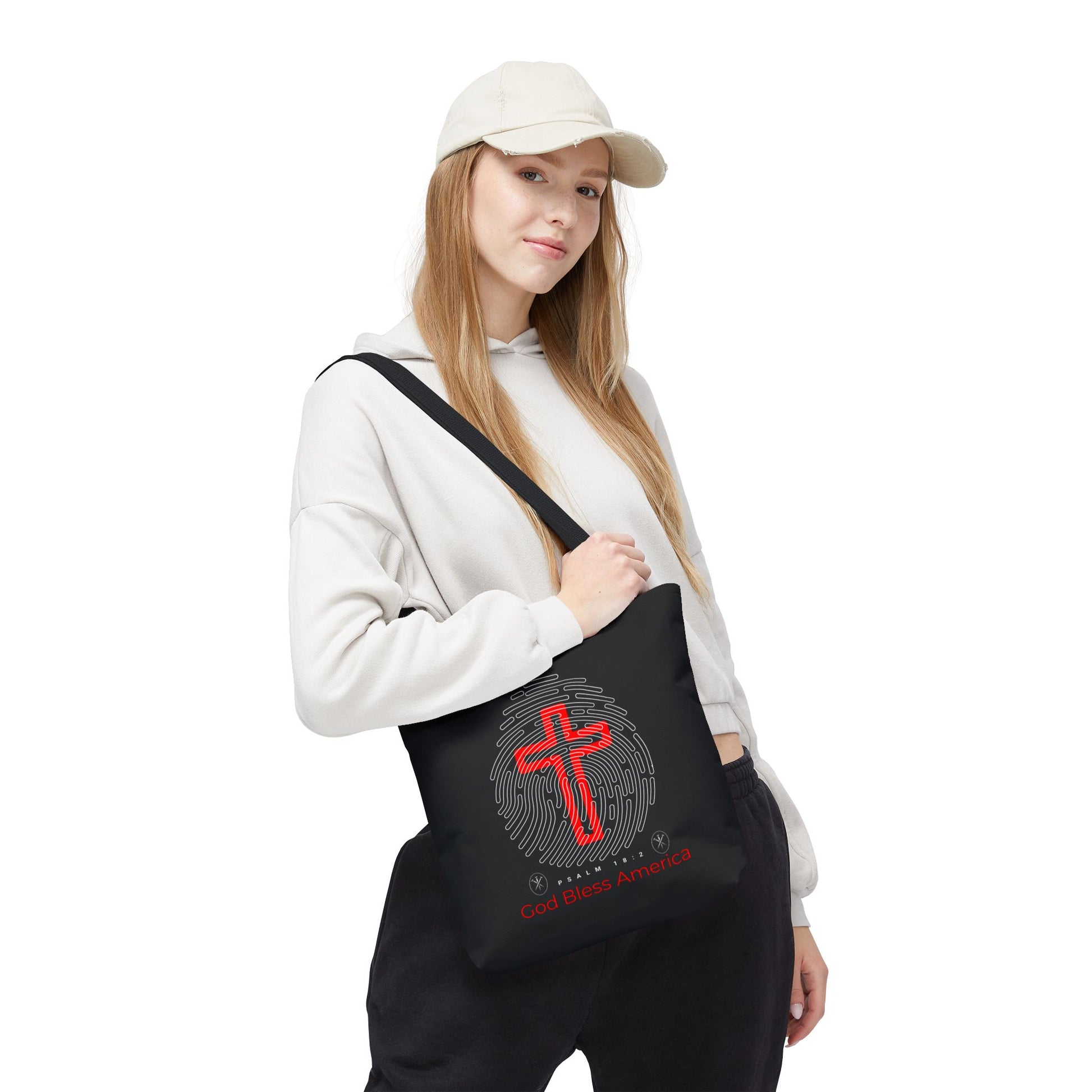 Faith-Inspired Tote Bag, Cross Design, God Bless America, Christian Gift, Spiritual Tote, Everyday Use, Religious Shopper