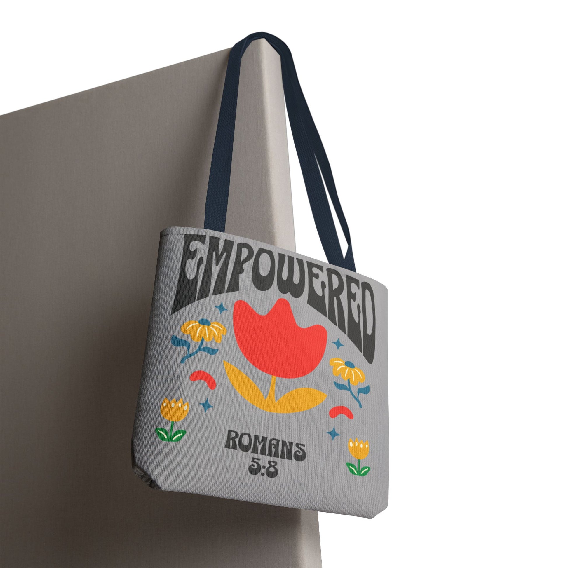 Empowered Floral Tote Bag | Inspirational Canvas Bag for Everyday | Romans 5:8 | Gift for Women, Motivational, Church, Travel