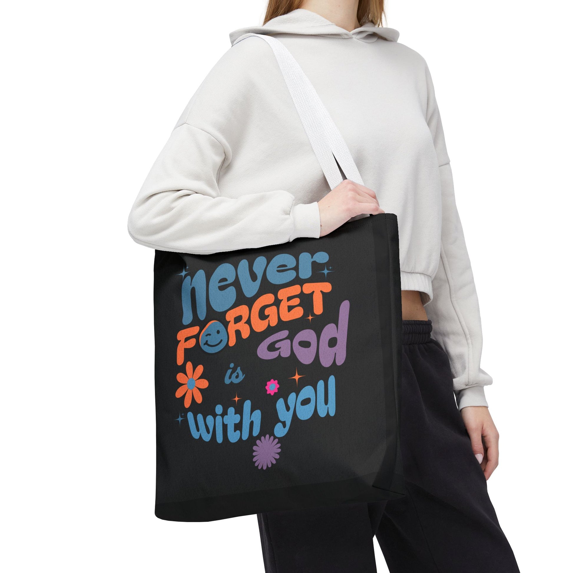 Inspirational Tote Bag - "Never Forget God is with You" - Motivational Gift, Faith-Based, Everyday Use, Shopping Bag, Church Bag, [...]