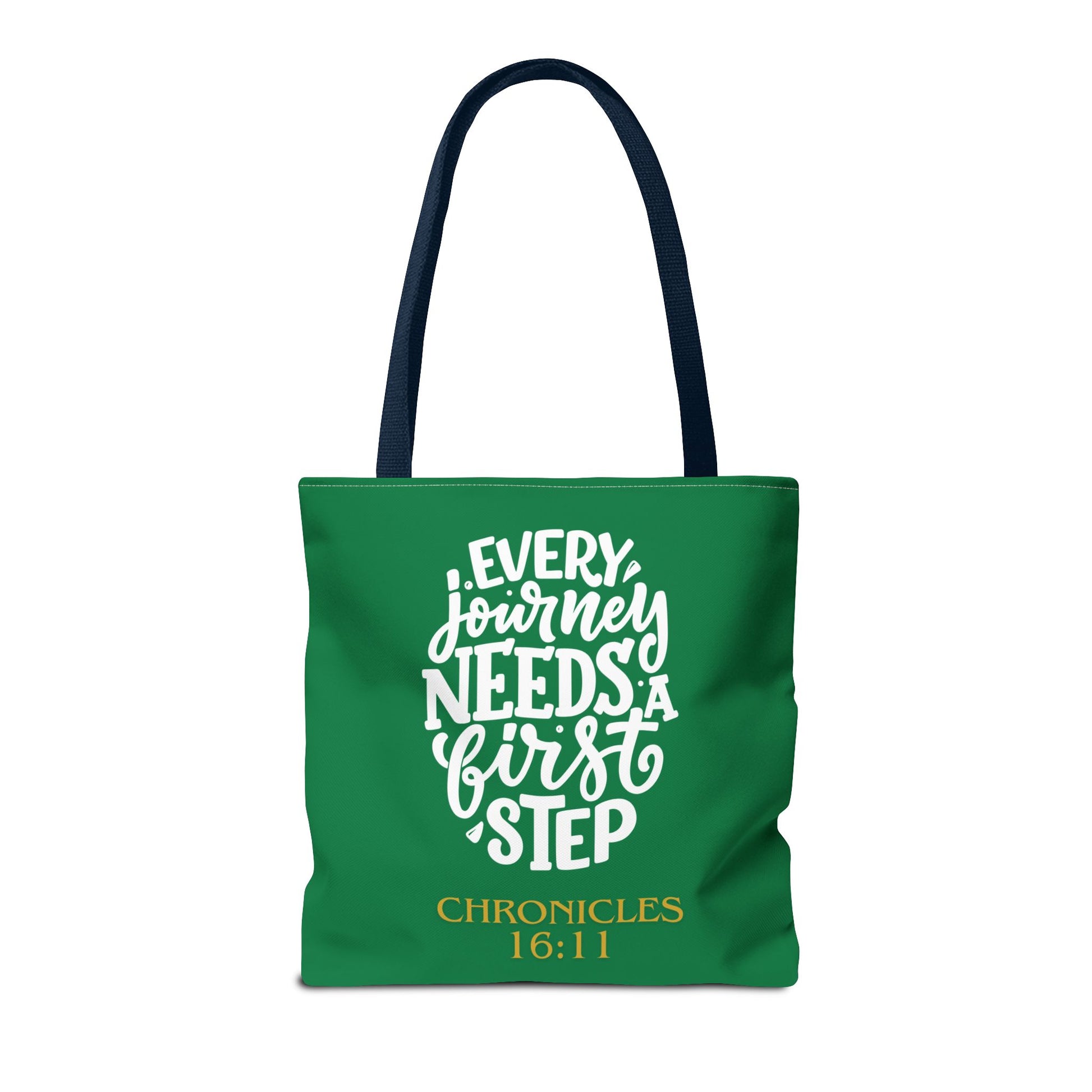 Inspirational Tote Bag - Every Journey Needs a First Step, Motivational Gift, Bible Verse, Green Tote, Everyday Use
