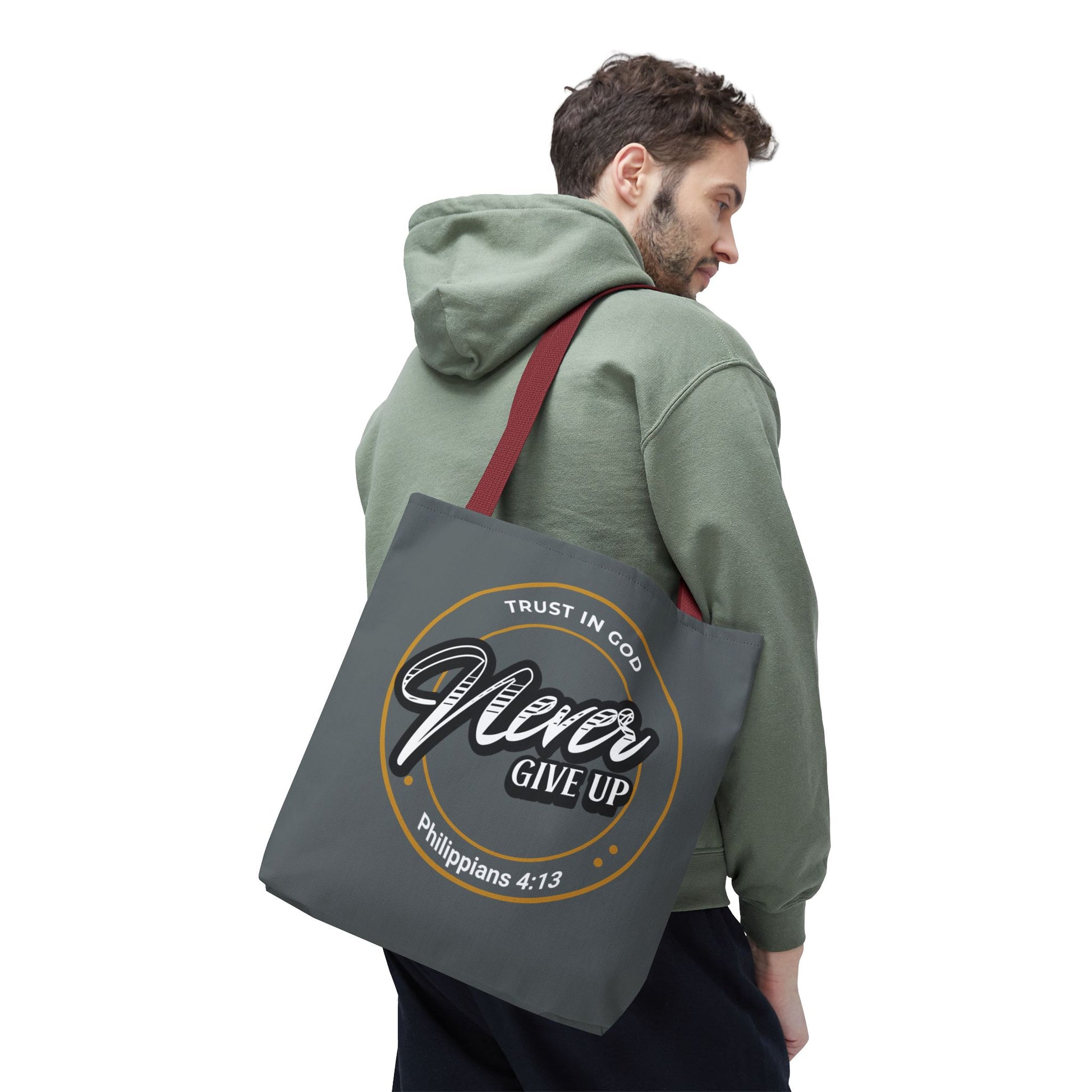 Inspirational Tote Bag, Trust in God, Never Give Up, Bible Verse Bag, Motivational Purse, Christian Gift, Philippians 4:13