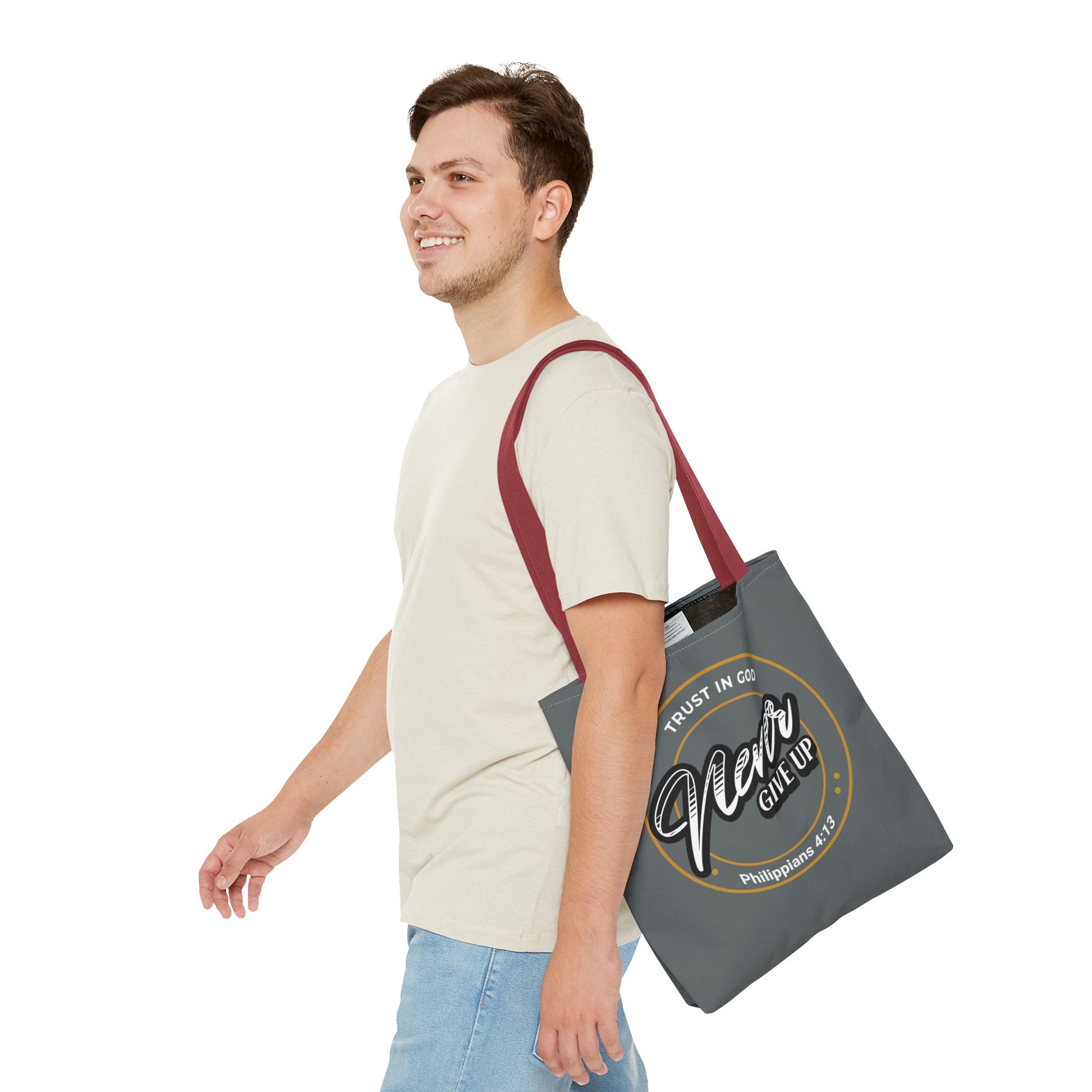 Inspirational Tote Bag, Trust in God, Never Give Up, Bible Verse Bag, Motivational Purse, Christian Gift, Philippians 4:13