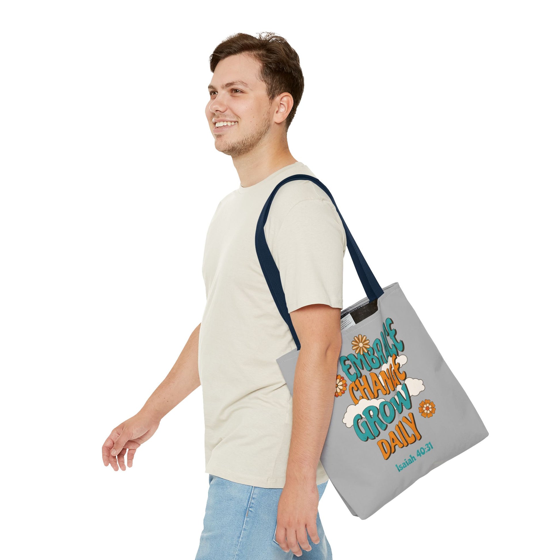 Inspirational Tote Bag, Motivational Bag, Embrace Change Gift, Daily Growth Tote, Christian Quotes Accessory