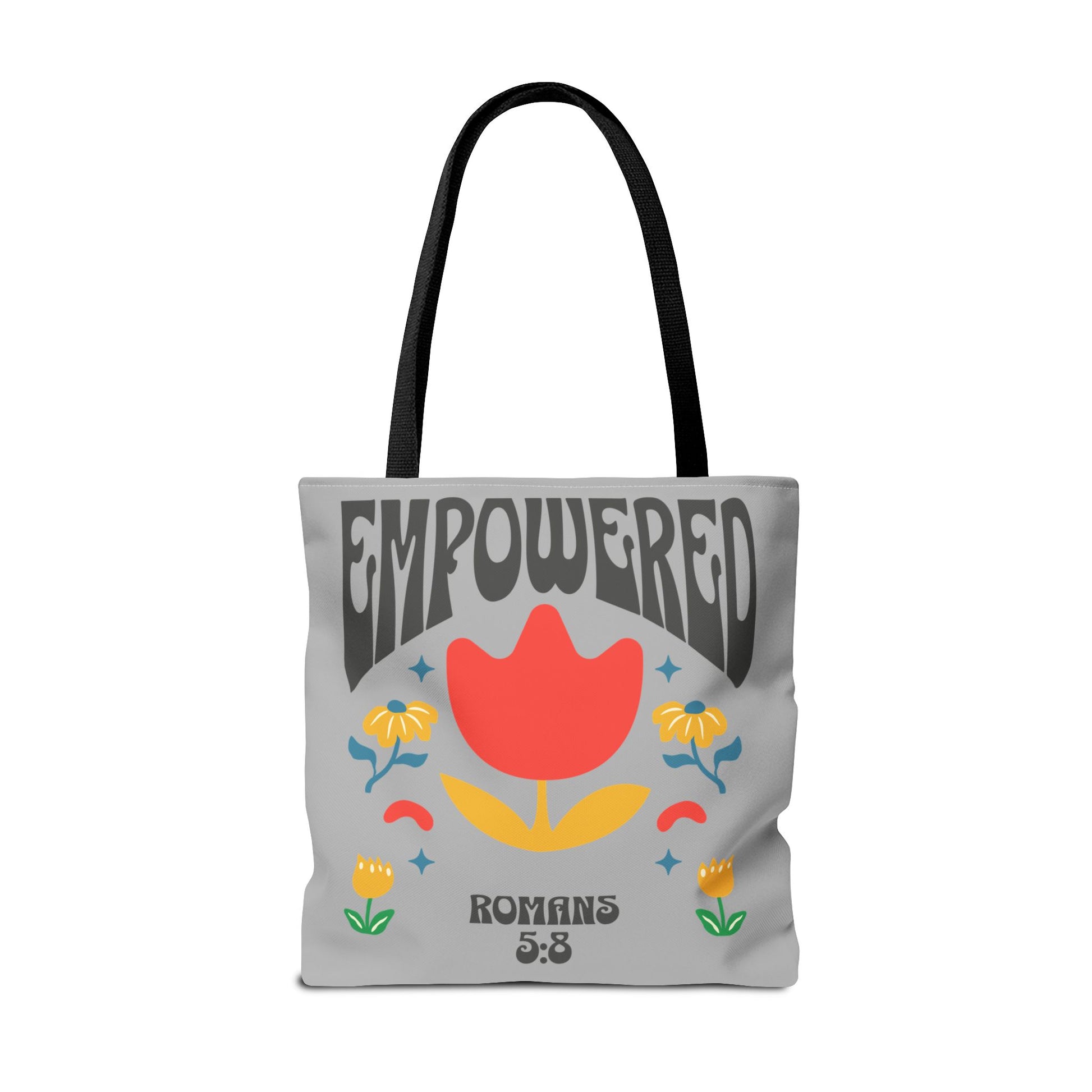 Empowered Floral Tote Bag | Inspirational Canvas Bag for Everyday | Romans 5:8 | Gift for Women, Motivational, Church, Travel