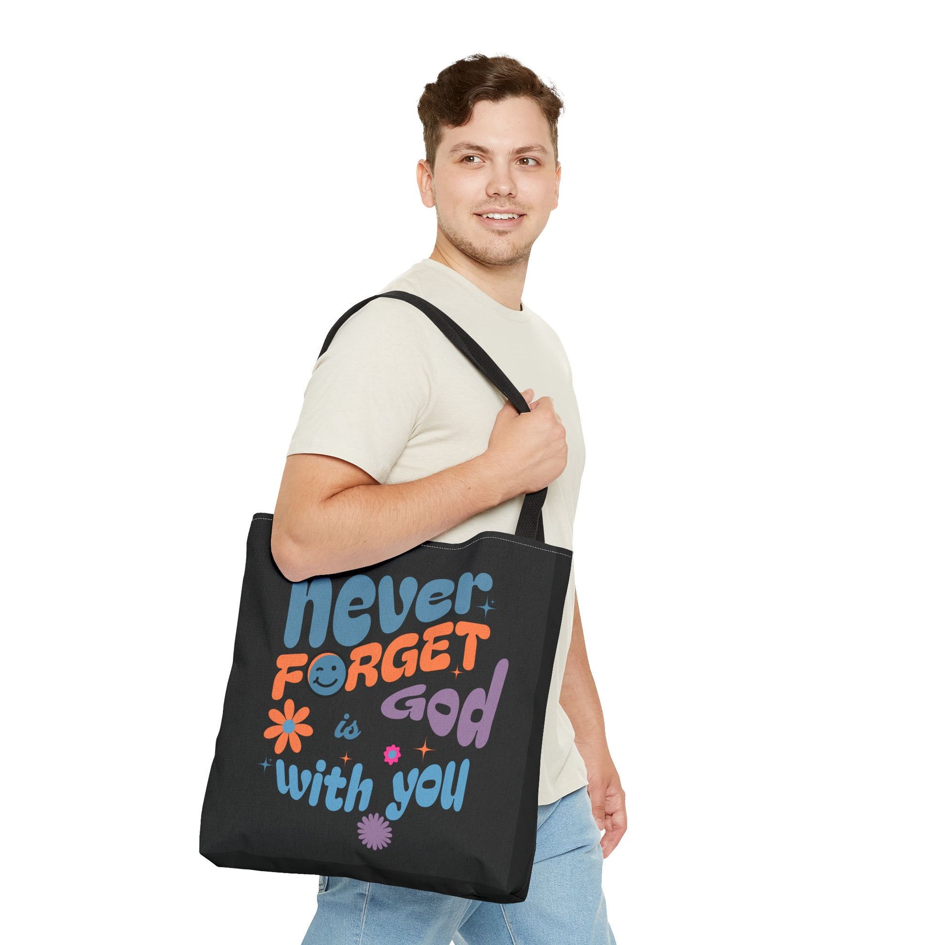 Inspirational Tote Bag - "Never Forget God is with You" - Motivational Gift, Faith-Based, Everyday Use, Shopping Bag, Church Bag, [...]
