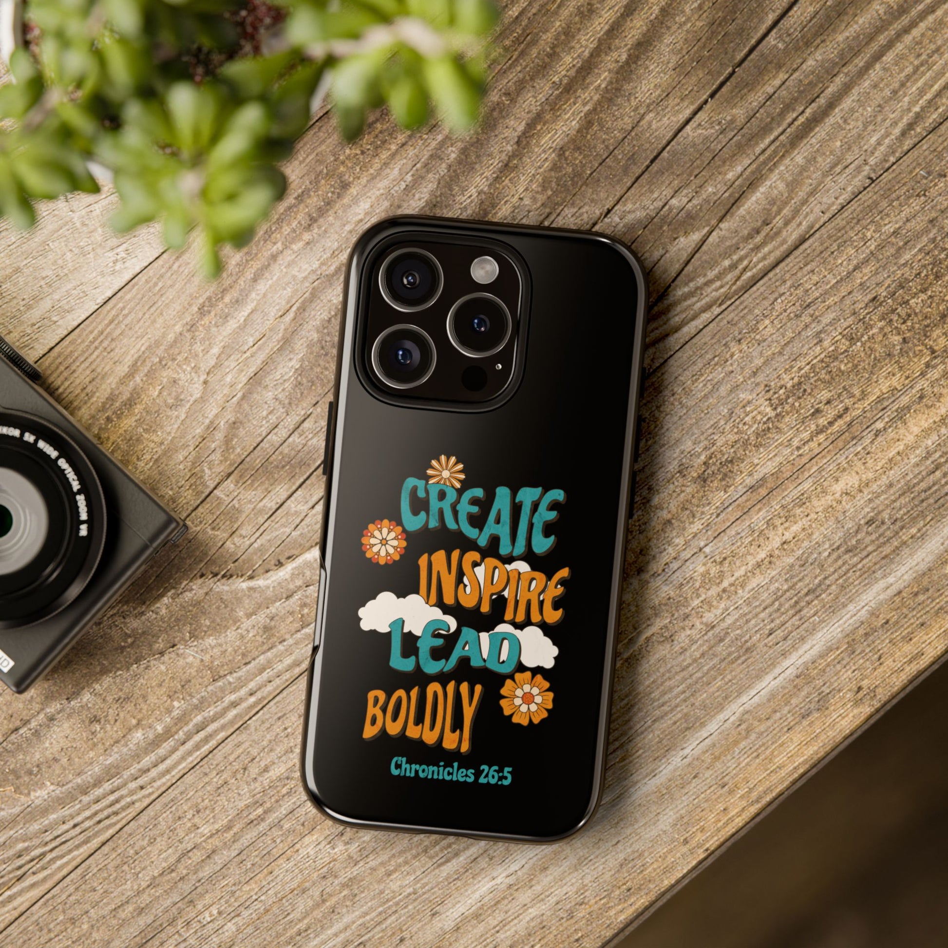 Bold Inspirational Phone Case, Create Inspire Lead Case, Gift for Creatives, Motivational Accessory, Flower Design, Custom Phone Cover