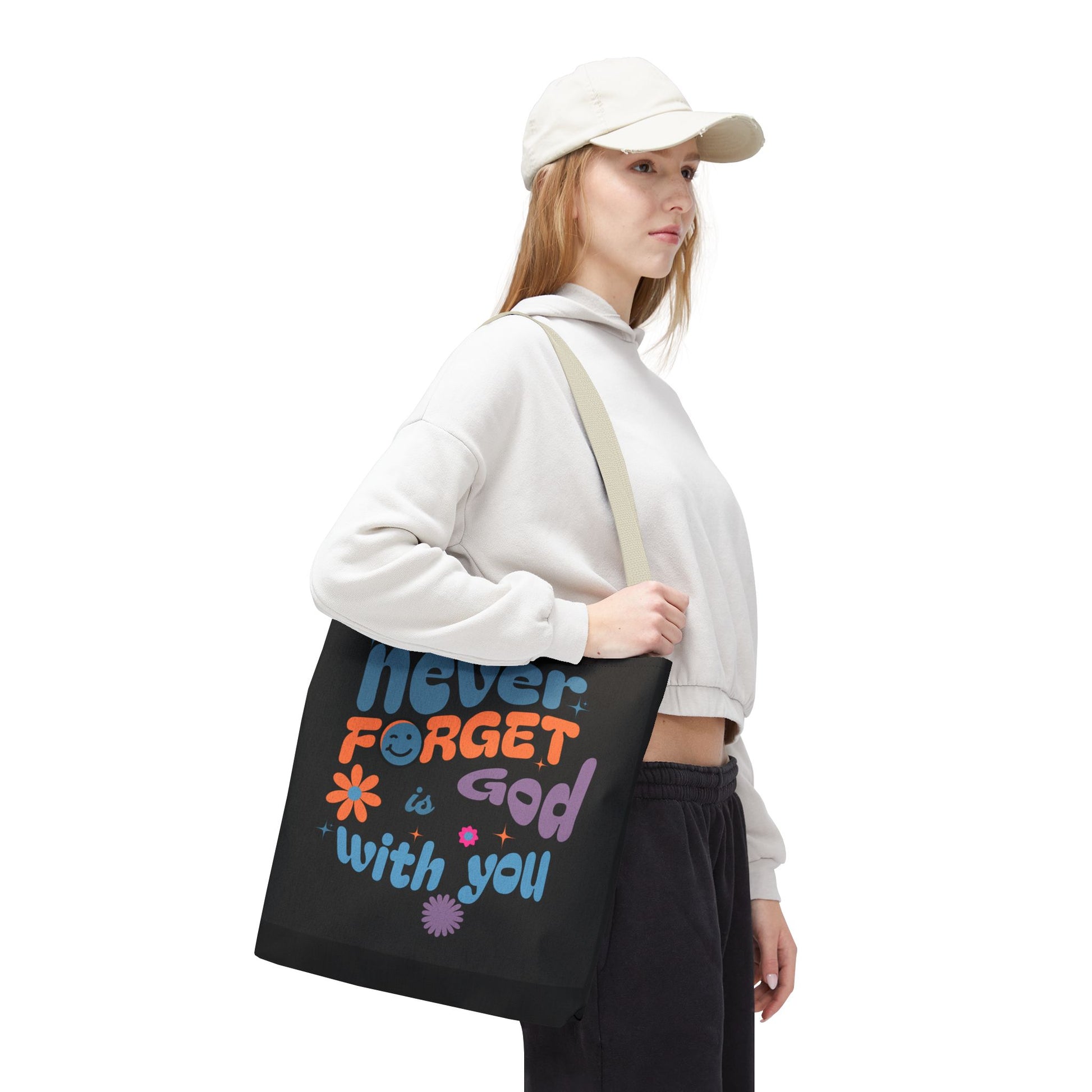 Inspirational Tote Bag - "Never Forget God is with You" - Motivational Gift, Faith-Based, Everyday Use, Shopping Bag, Church Bag, [...]