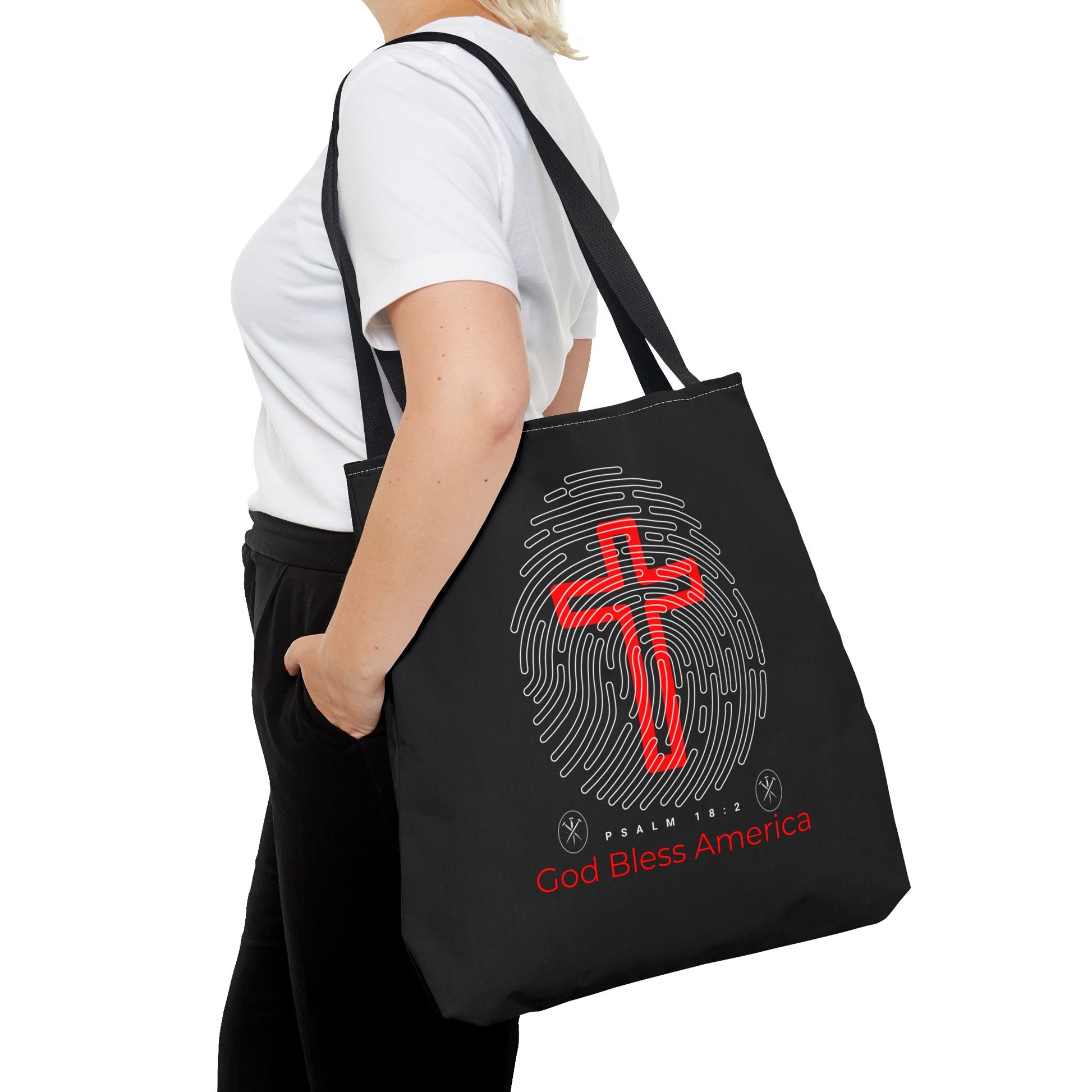 Faith-Inspired Tote Bag, Cross Design, God Bless America, Christian Gift, Spiritual Tote, Everyday Use, Religious Shopper