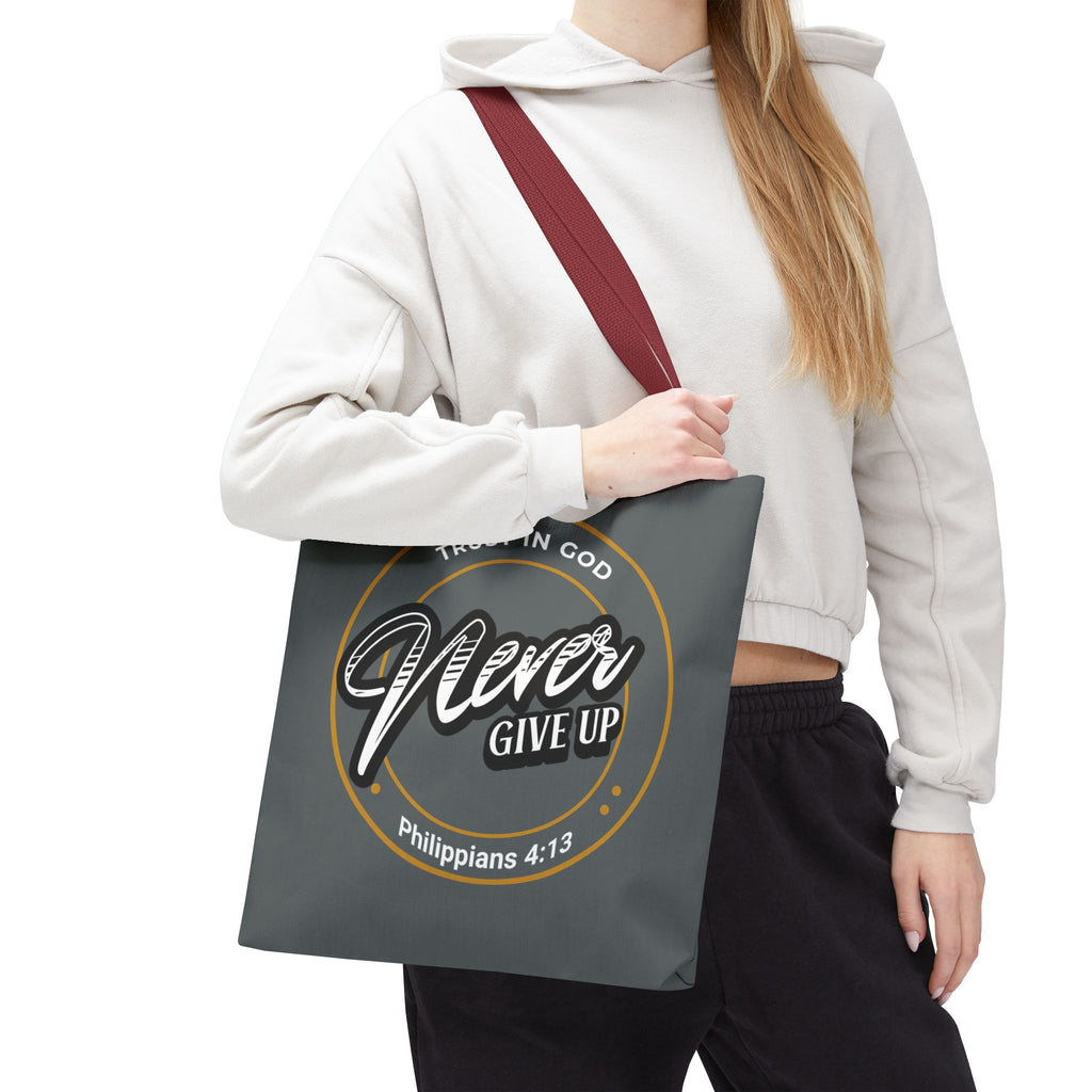 Inspirational Tote Bag, Trust in God, Never Give Up, Bible Verse Bag, Motivational Purse, Christian Gift, Philippians 4:13