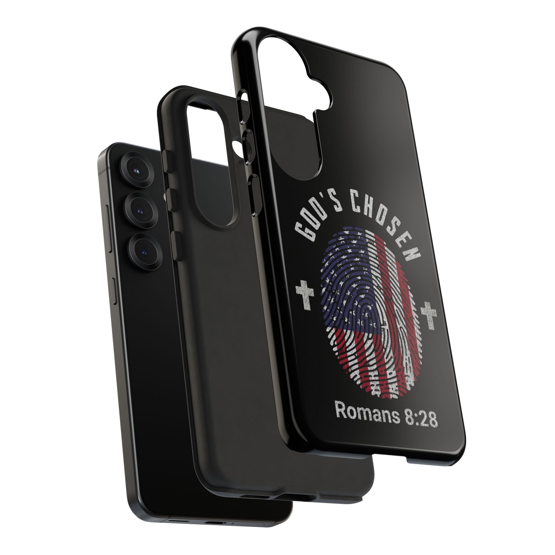Christian Phone Case, Tough Cases for God’s Chosen, USA Flag Design, Inspirational Gift, Romans 8:28