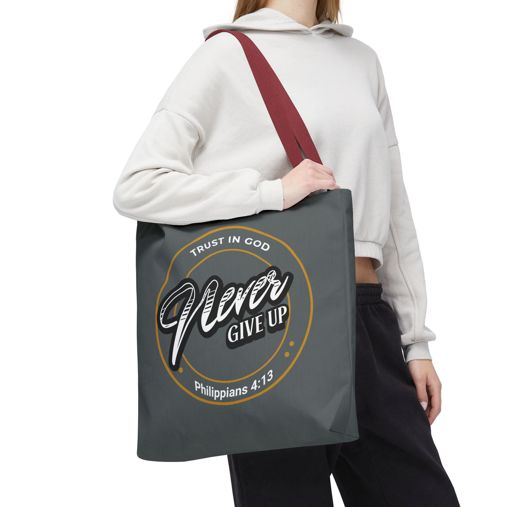 Inspirational Tote Bag, Trust in God, Never Give Up, Bible Verse Bag, Motivational Purse, Christian Gift, Philippians 4:13