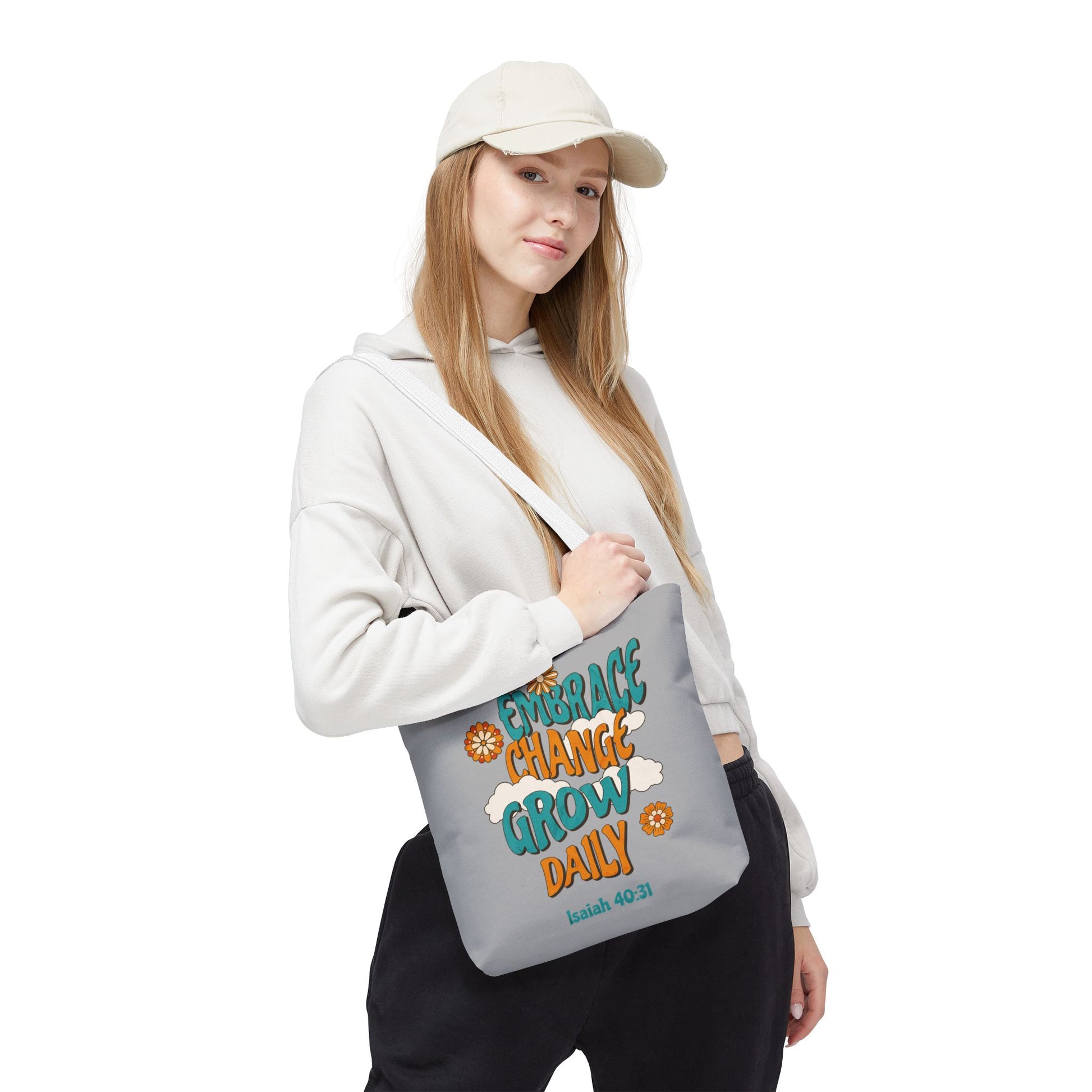 Inspirational Tote Bag, Motivational Bag, Embrace Change Gift, Daily Growth Tote, Christian Quotes Accessory