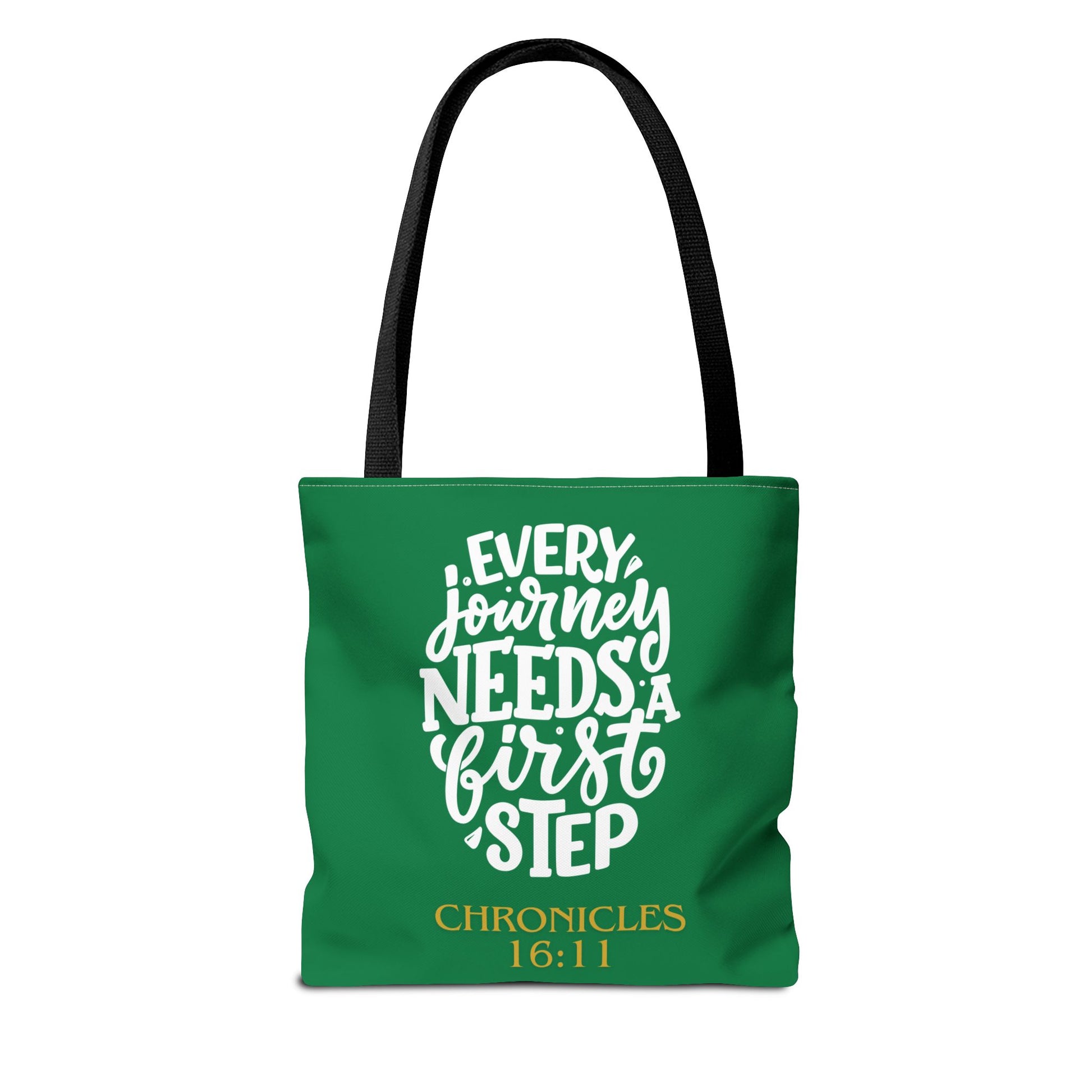 Inspirational Tote Bag - Every Journey Needs a First Step, Motivational Gift, Bible Verse, Green Tote, Everyday Use