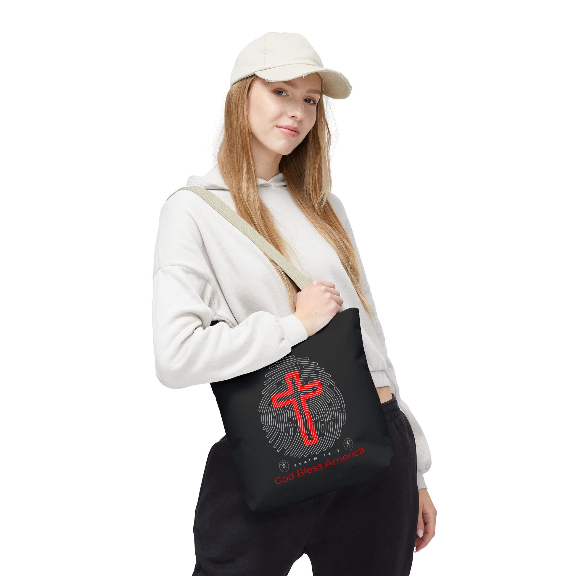 Faith-Inspired Tote Bag, Cross Design, God Bless America, Christian Gift, Spiritual Tote, Everyday Use, Religious Shopper
