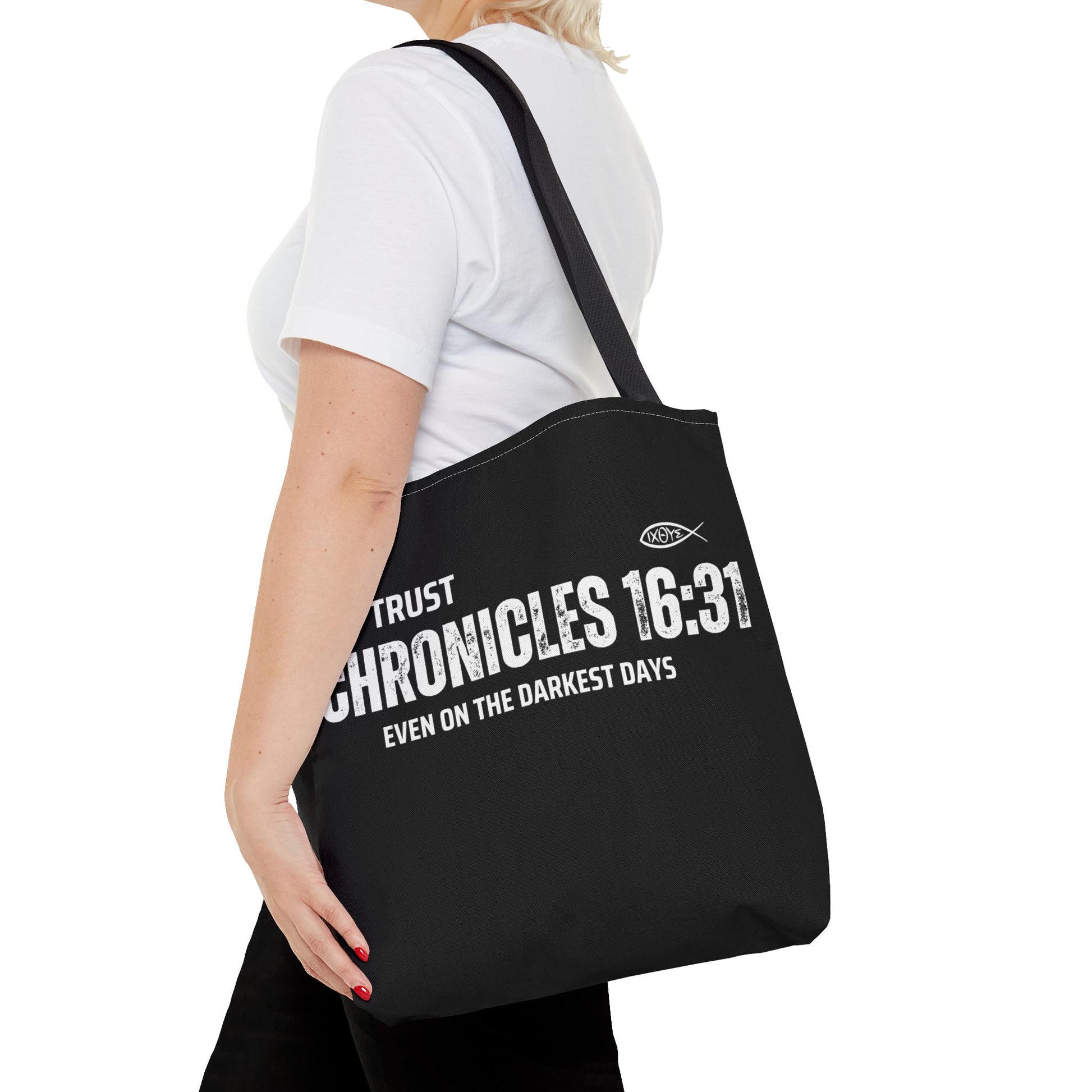 Inspirational Tote Bag - Trust Chronicles 16:31, Faith-themed Gift, Bible Verse Tote, Motivational Shopping Bag, Christian Message Accessory