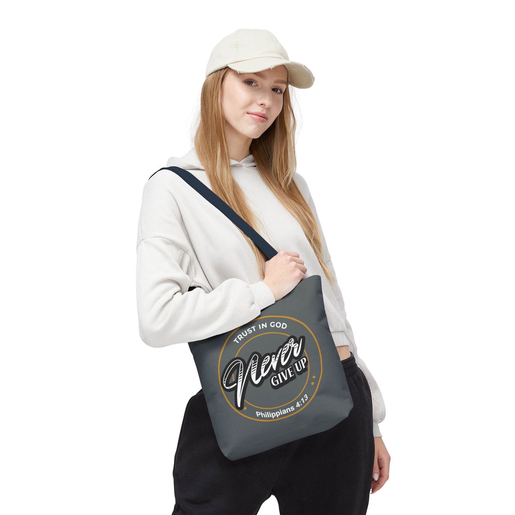 Inspirational Tote Bag, Trust in God, Never Give Up, Bible Verse Bag, Motivational Purse, Christian Gift, Philippians 4:13