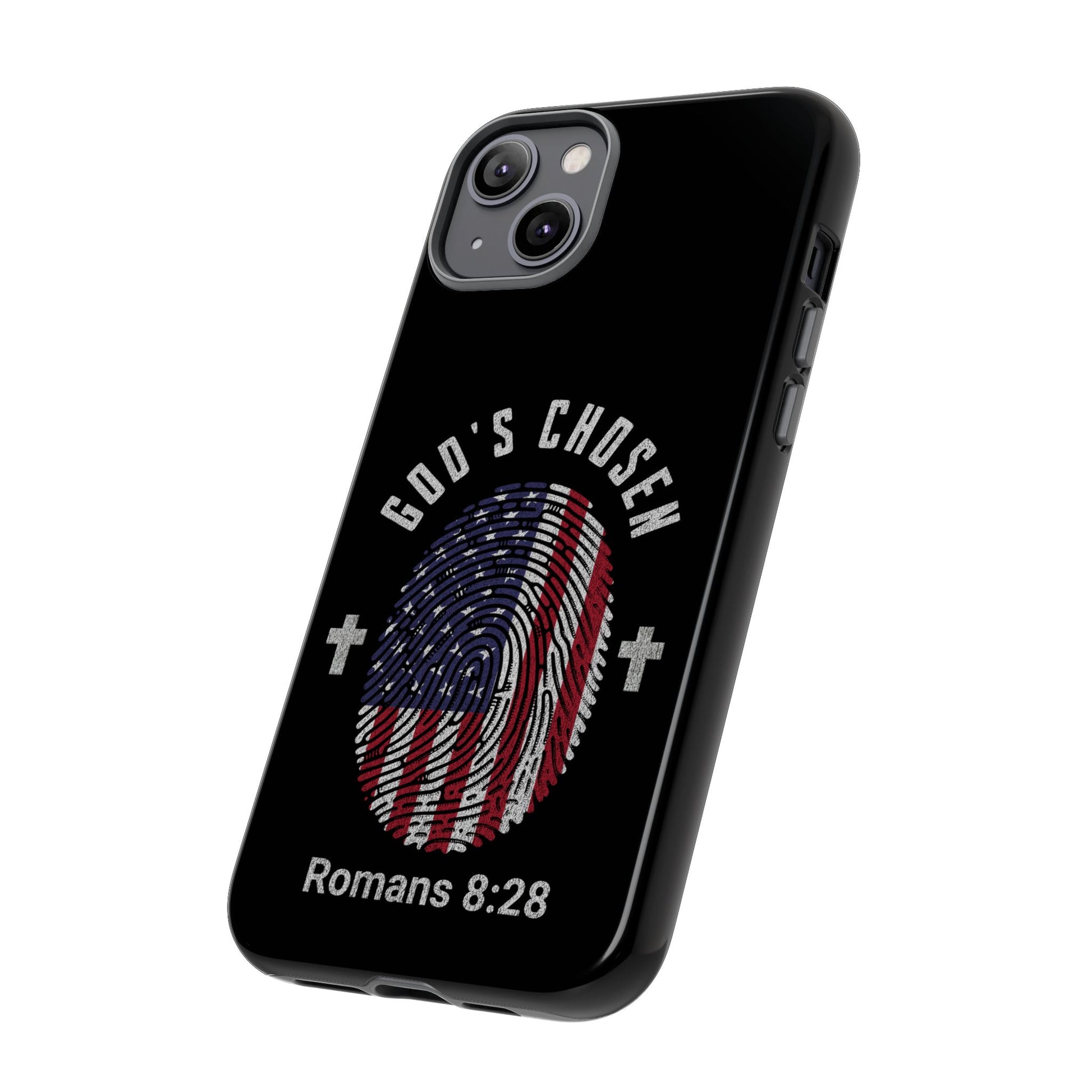 Christian Phone Case, Tough Cases for God’s Chosen, USA Flag Design, Inspirational Gift, Romans 8:28