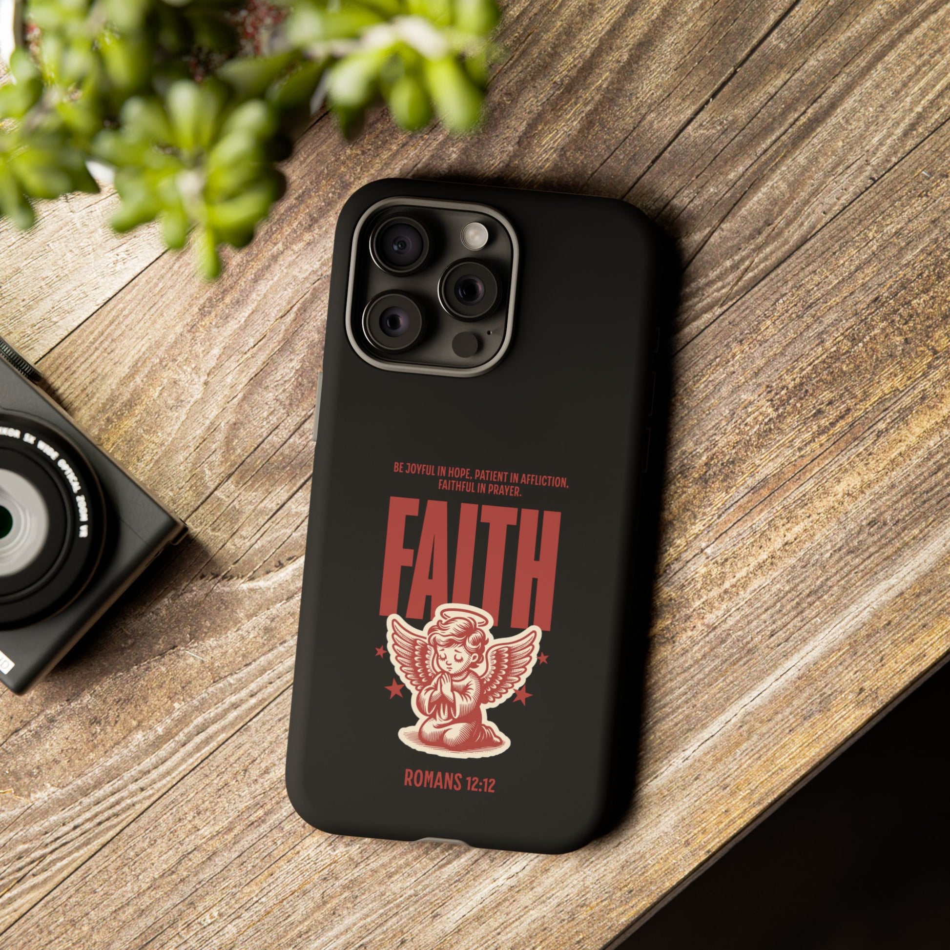 Faith-Inspired Tough Phone Case, Angel Phone Cover, Inspirational Mobile Protector, Christian Gift, Romans 12:12 Decor