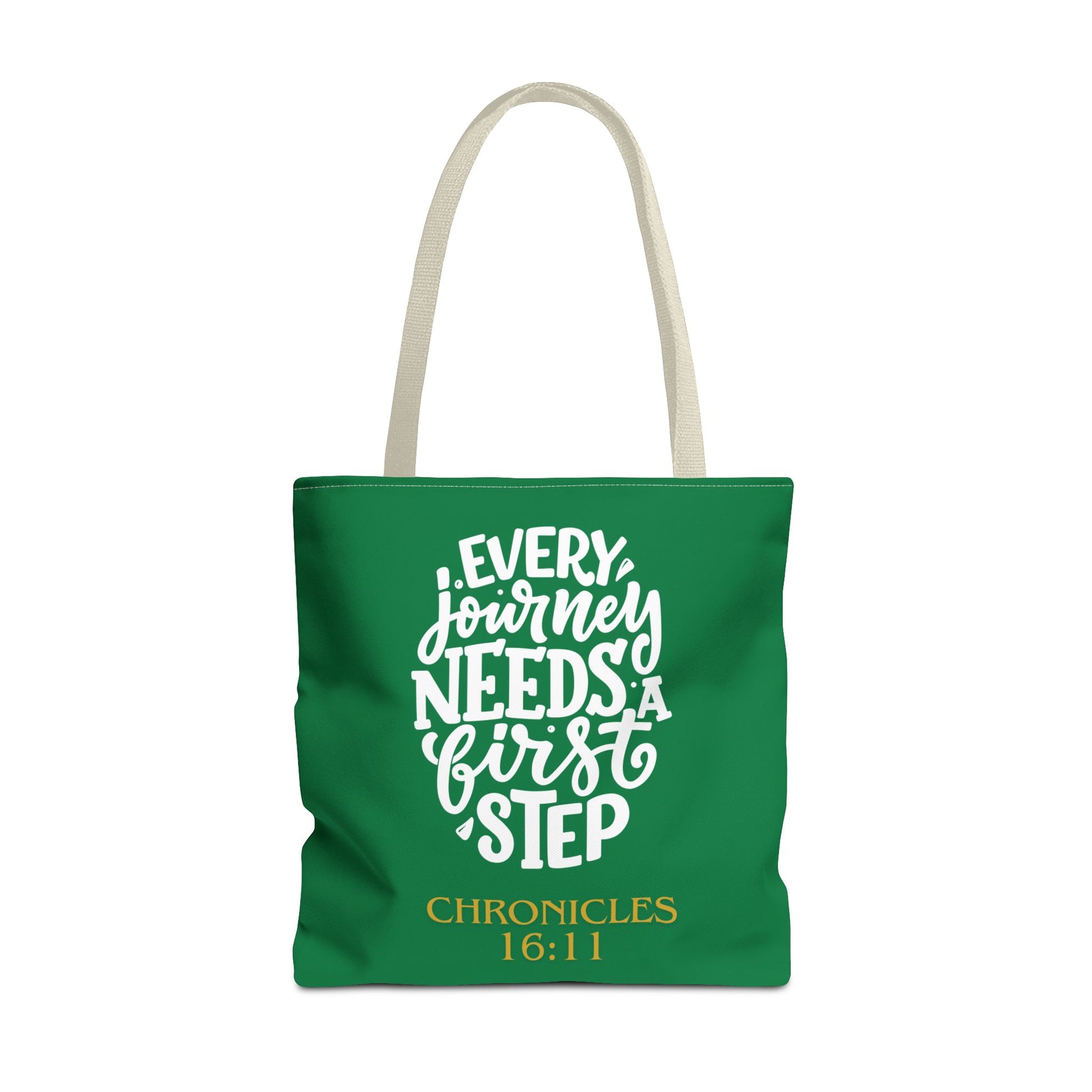 Inspirational Tote Bag - Every Journey Needs a First Step, Motivational Gift, Bible Verse, Green Tote, Everyday Use