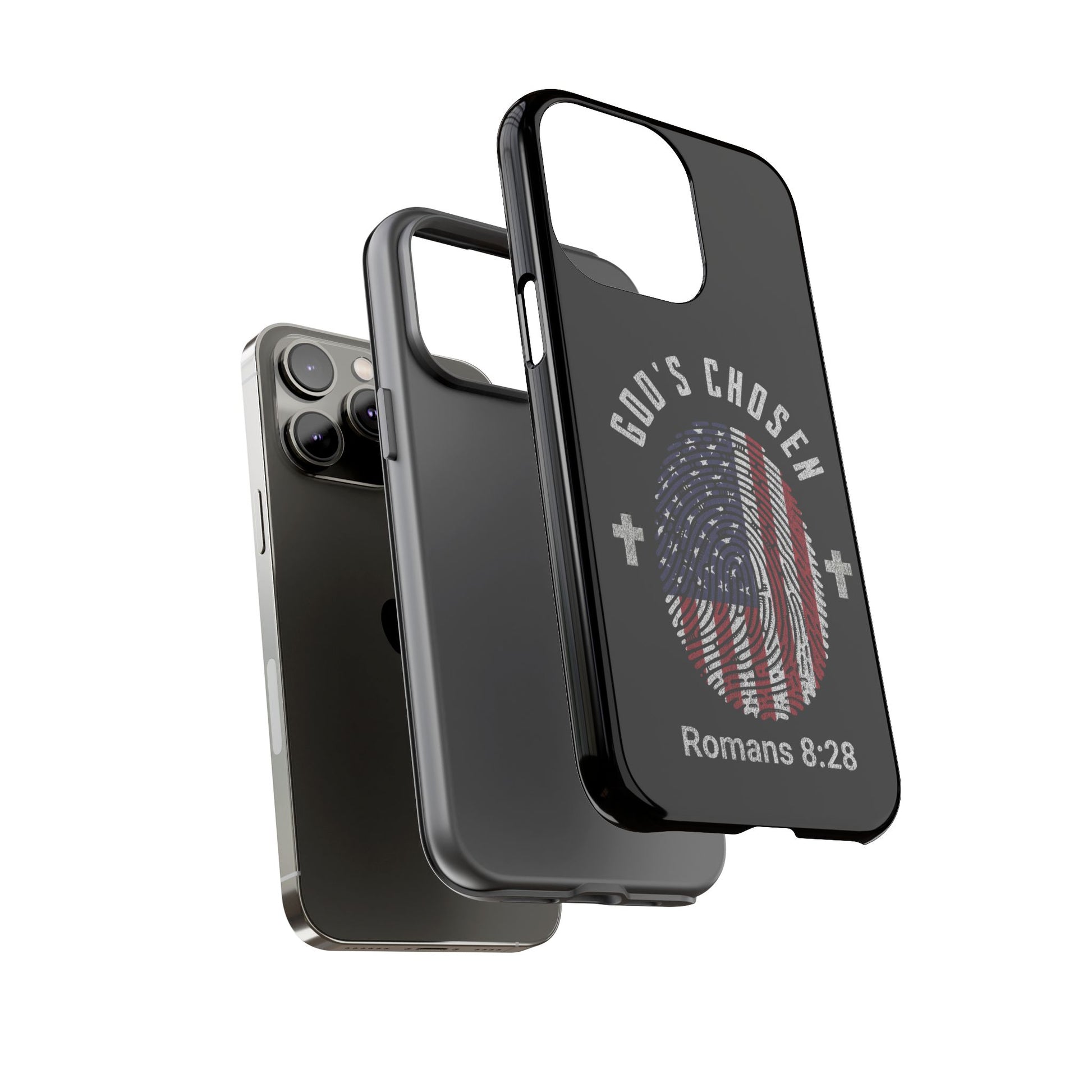 Christian Phone Case, Tough Cases for God’s Chosen, USA Flag Design, Inspirational Gift, Romans 8:28