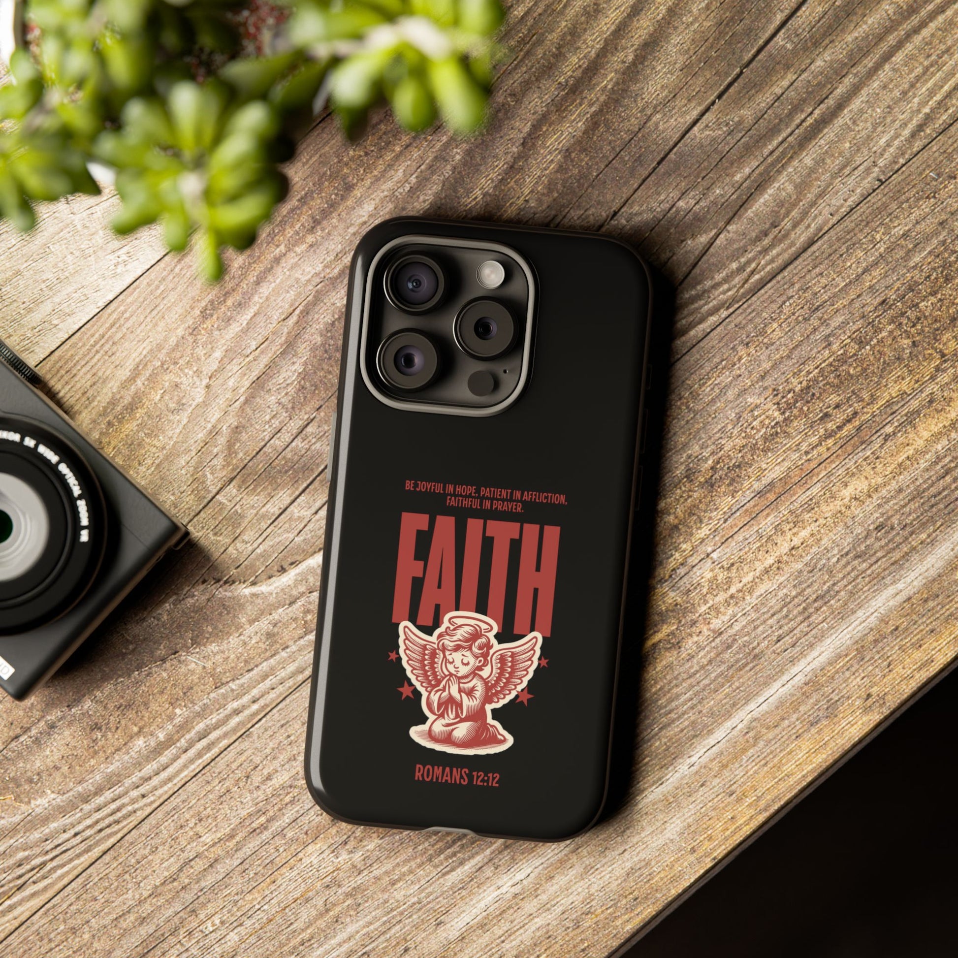 Faith-Inspired Tough Phone Case, Angel Phone Cover, Inspirational Mobile Protector, Christian Gift, Romans 12:12 Decor