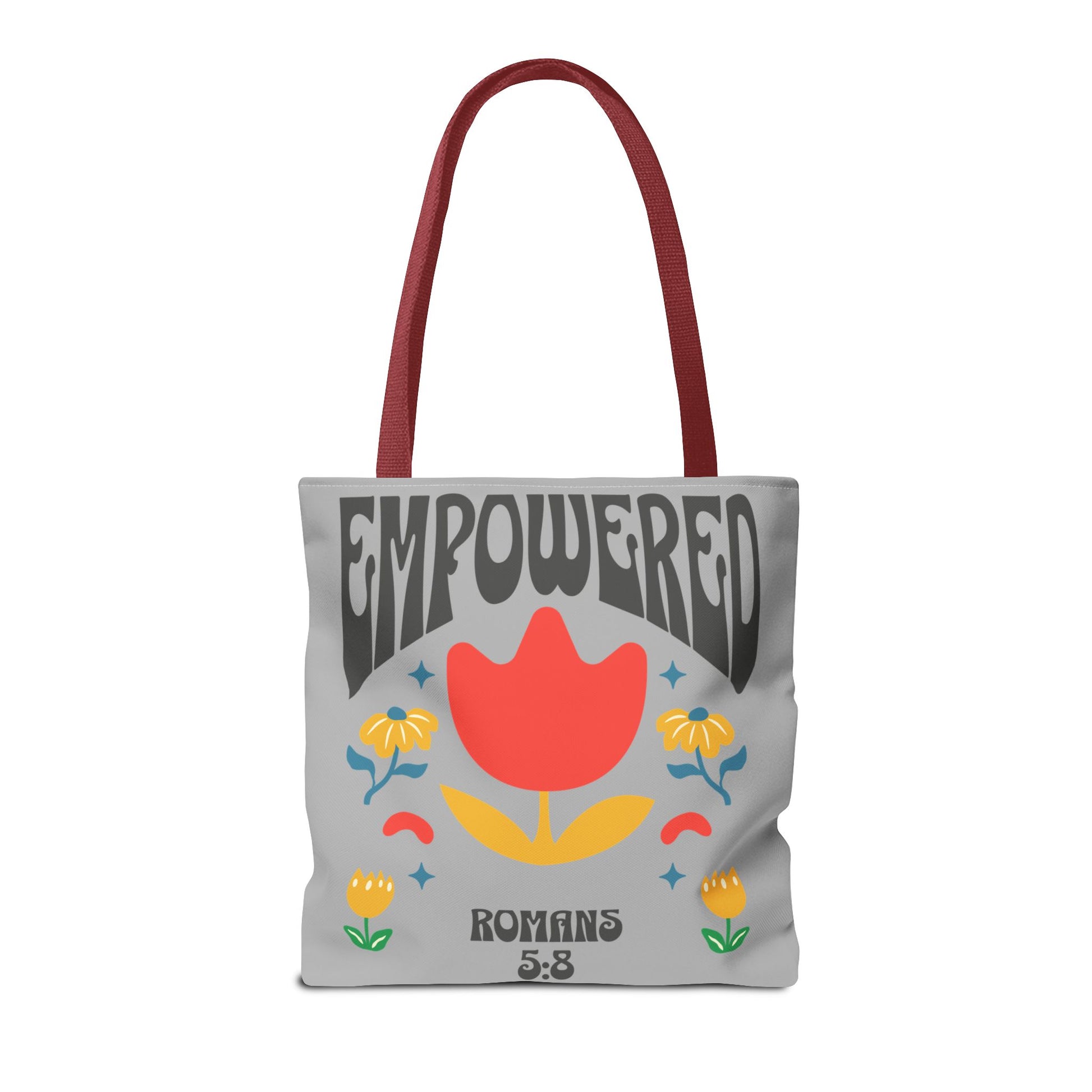Empowered Floral Tote Bag | Inspirational Canvas Bag for Everyday | Romans 5:8 | Gift for Women, Motivational, Church, Travel