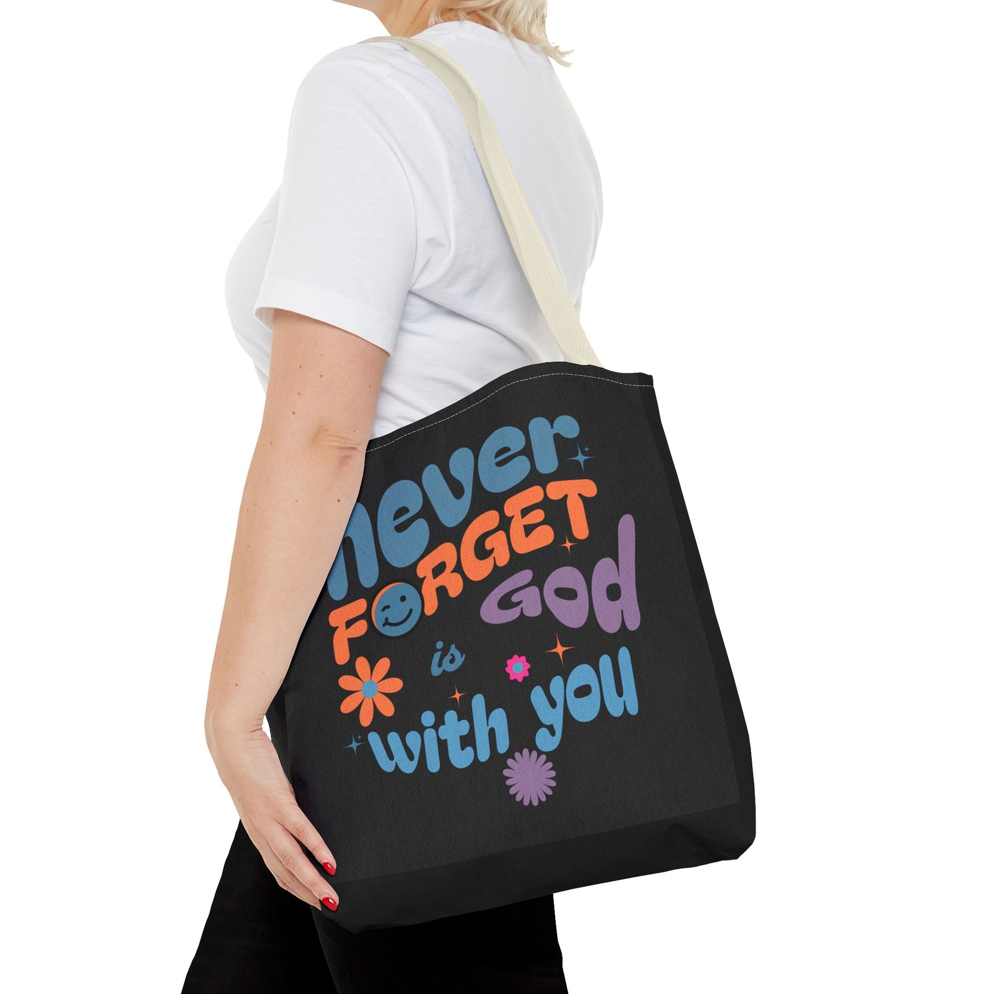 Inspirational Tote Bag - "Never Forget God is with You" - Motivational Gift, Faith-Based, Everyday Use, Shopping Bag, Church Bag, [...]
