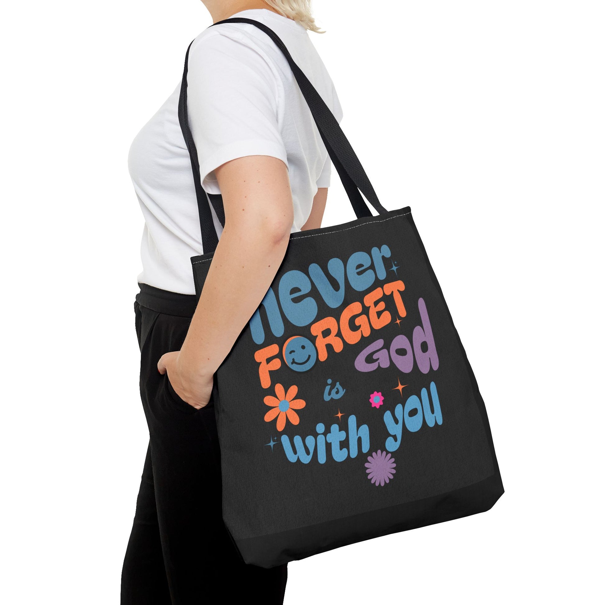 Inspirational Tote Bag - "Never Forget God is with You" - Motivational Gift, Faith-Based, Everyday Use, Shopping Bag, Church Bag, [...]