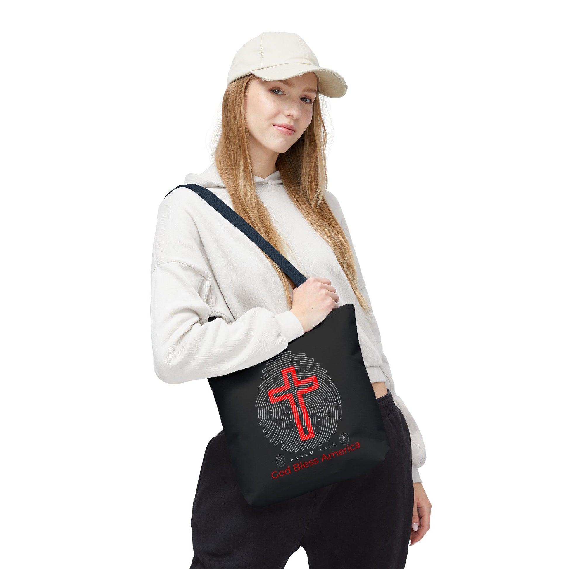 Faith-Inspired Tote Bag, Cross Design, God Bless America, Christian Gift, Spiritual Tote, Everyday Use, Religious Shopper