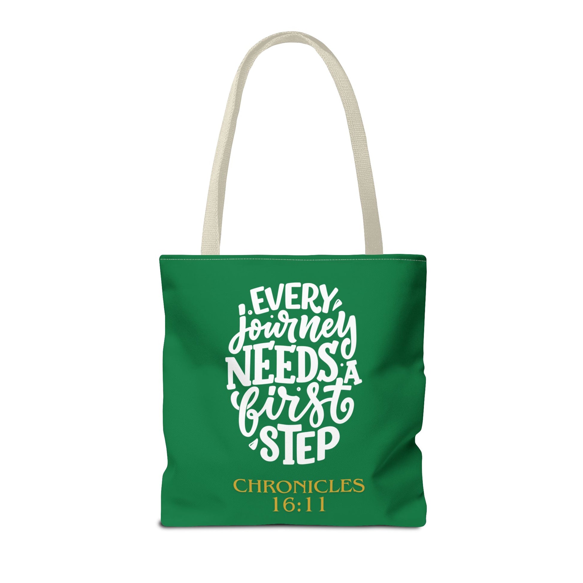 Inspirational Tote Bag - Every Journey Needs a First Step, Motivational Gift, Bible Verse, Green Tote, Everyday Use