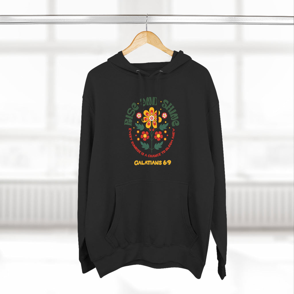 Floral Rise and Shine Hoodie, Cozy Fleece Sweatshirt, Boho Casual Wear, Spring Outfit, Gift for Nature Lovers, Trendy Hooded Sweatshirt