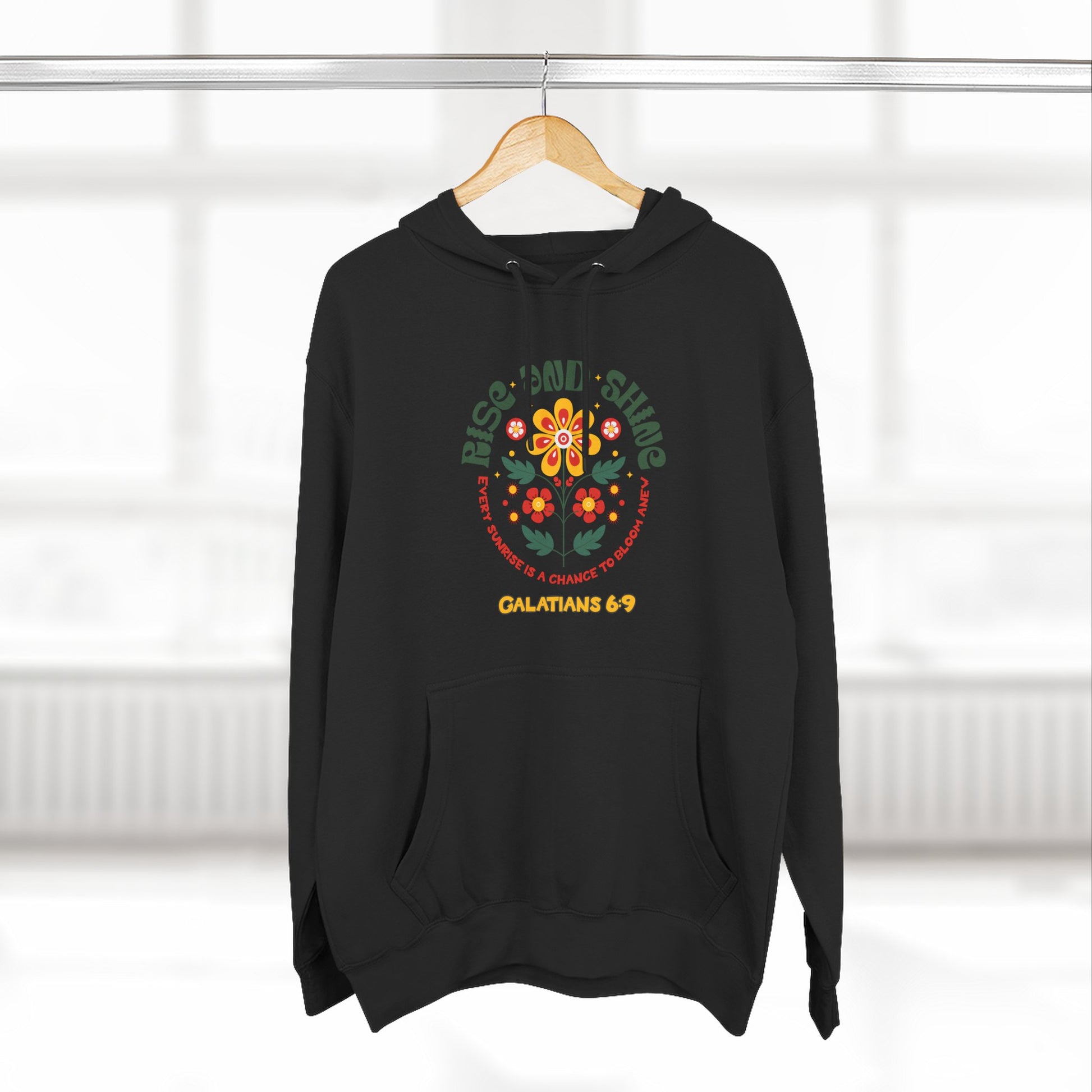 Floral Rise and Shine Hoodie, Cozy Fleece Sweatshirt, Boho Casual Wear, Spring Outfit, Gift for Nature Lovers, Trendy Hooded Sweatshirt
