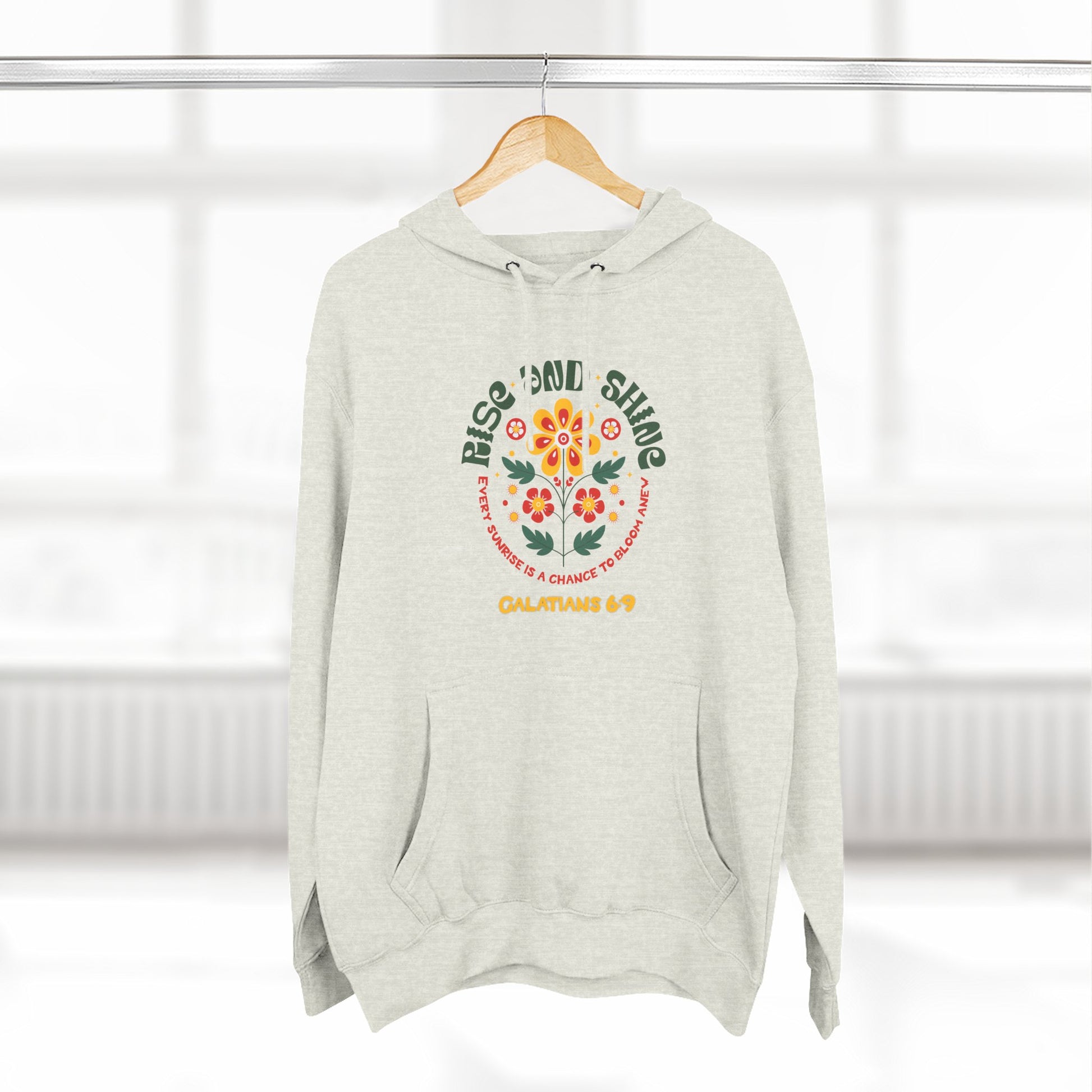 Floral Rise and Shine Hoodie, Cozy Fleece Sweatshirt, Boho Casual Wear, Spring Outfit, Gift for Nature Lovers, Trendy Hooded Sweatshirt