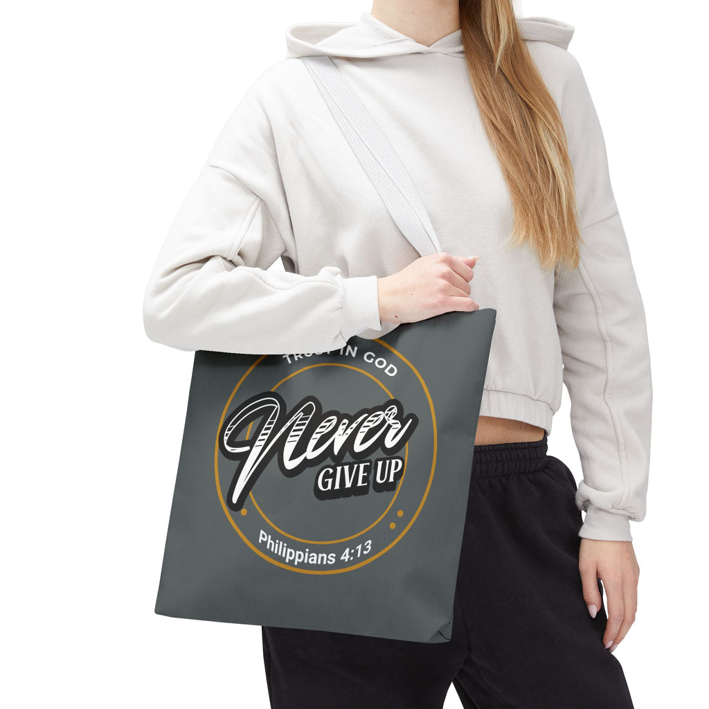 Inspirational Tote Bag, Trust in God, Never Give Up, Bible Verse Bag, Motivational Purse, Christian Gift, Philippians 4:13