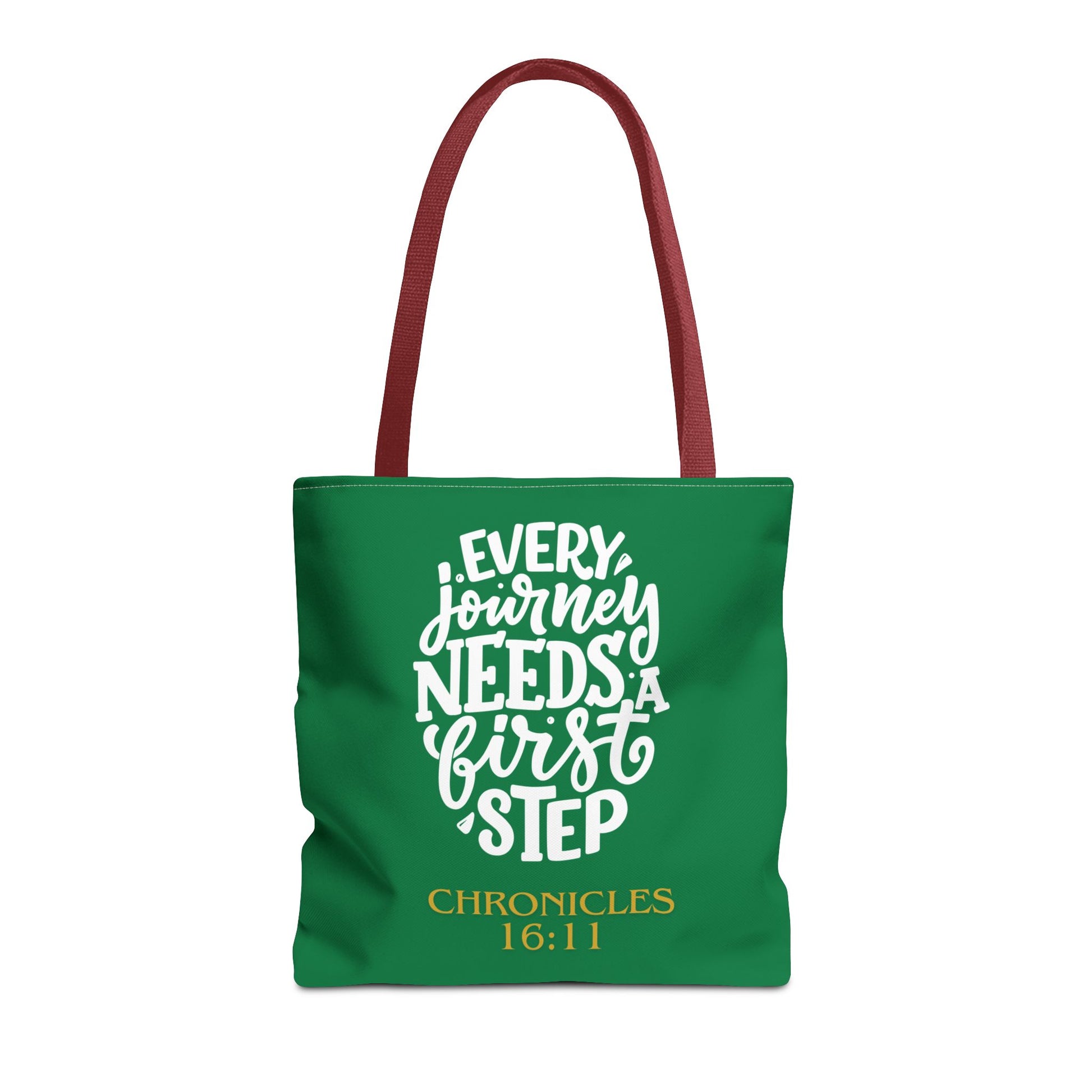 Inspirational Tote Bag - Every Journey Needs a First Step, Motivational Gift, Bible Verse, Green Tote, Everyday Use